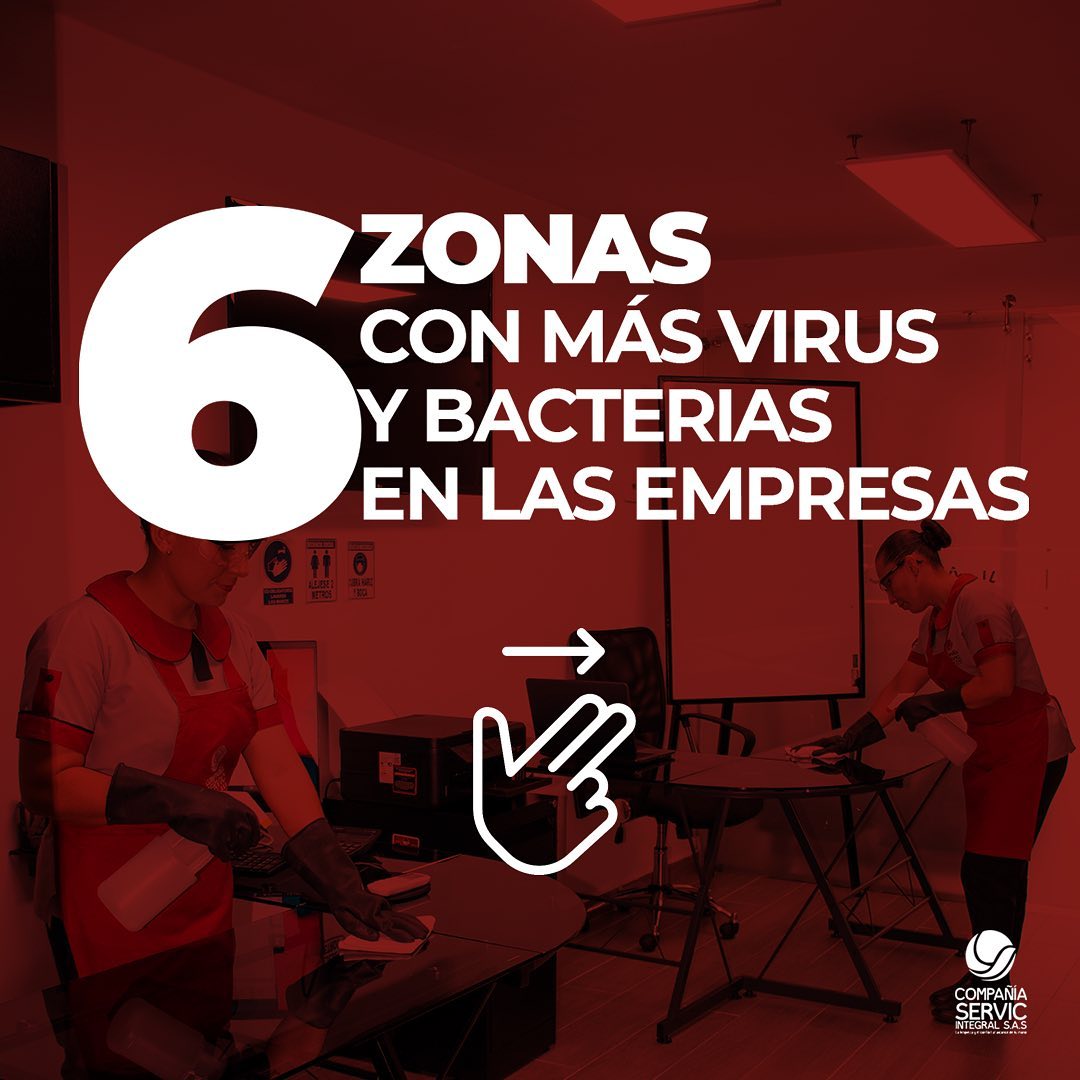 6 zonas más comunes con bacterias en las empresas.
👉🏼DESLIZA
1.Botones de ascensor
2.Manijas
3.Mesas
4.Teclado y mouse
5.Teléfonos e impresiones
6.Baños
¿Ya conoces nuestros servicios de limpieza y desinfección?
#virus #bacteria #propiedadhorizontal #villavicencio #aseoyhogar