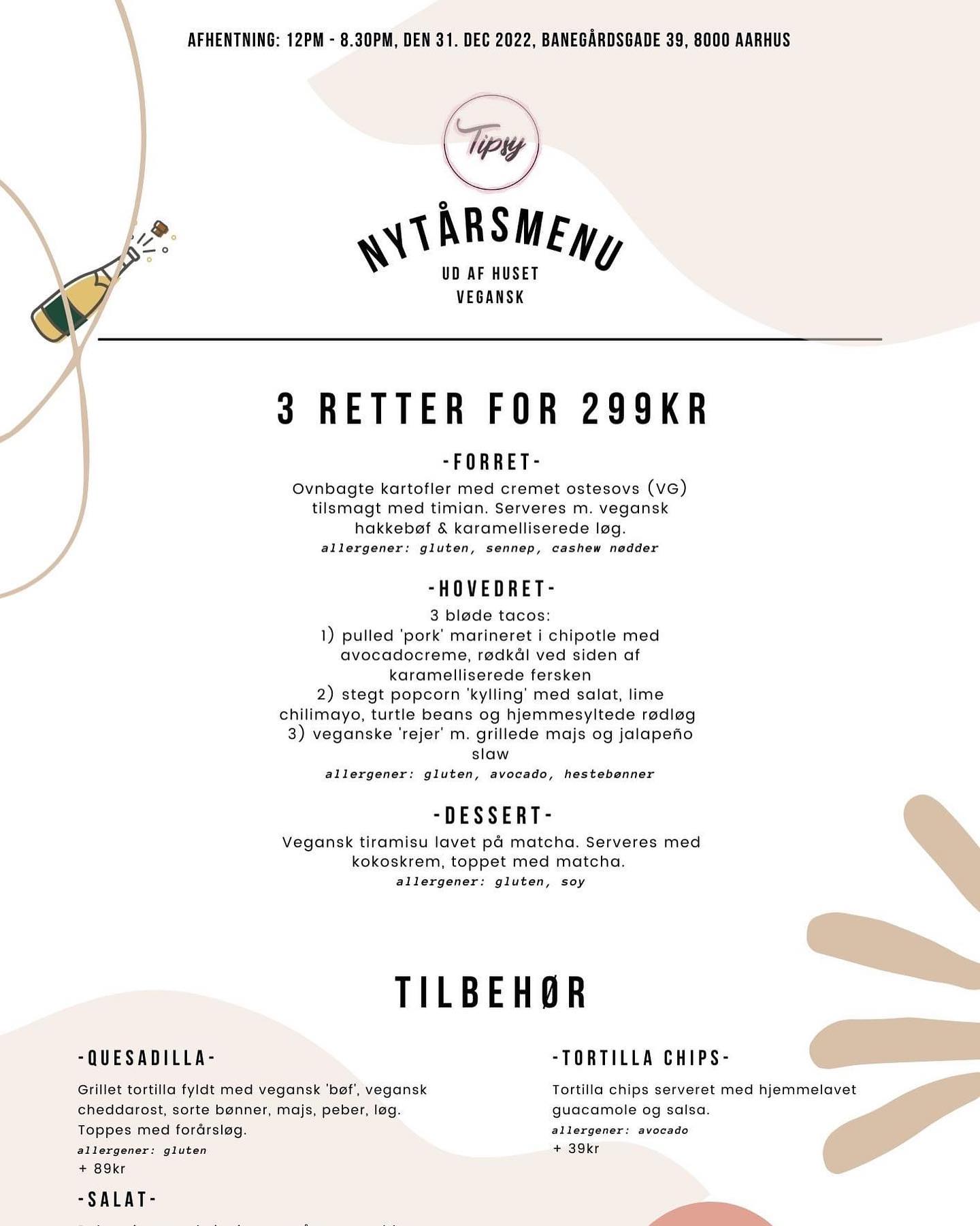 We have only a few NY’s Eve menus left ❤️ If you haven’t ordered yet, you can still do it on our website 🥂
#aarhus #aarhusuni #tipsyaarhus #nytårsmenu
