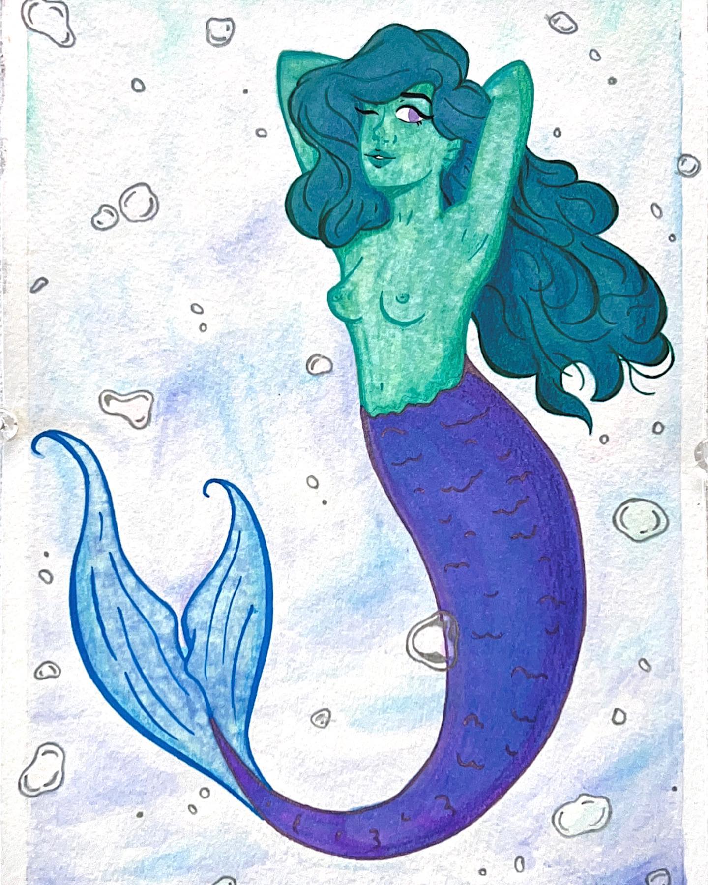 A Mermaid! This image was used for two different pieces: a mixed media piece with watercolor and alcohol markers and a screen-print edition on fabric.
#art #artist #illustration #fineart #drawing #fantasyart #mixedmddiaart #screenprinting #mermaidart #mermaidartwork