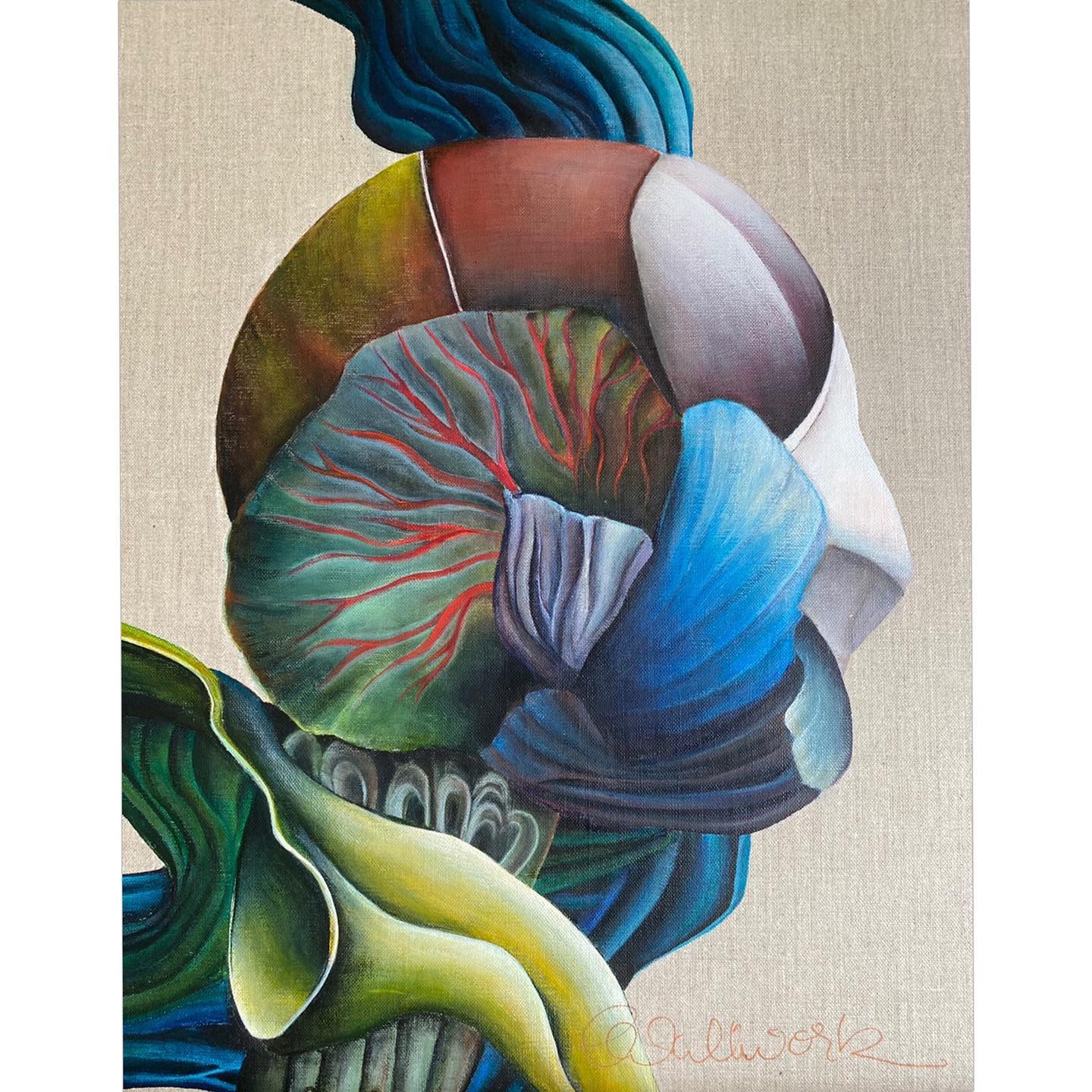 ‘Anatomy of an Intuitive Mind’.
Mixed media on canvas.
600 x 505 mm
"The intuitive mind is a sacred gift and the rational mind is a faithful servant. We have created a society that honors the servant and has forgotten the gift."
- Albert Einstein