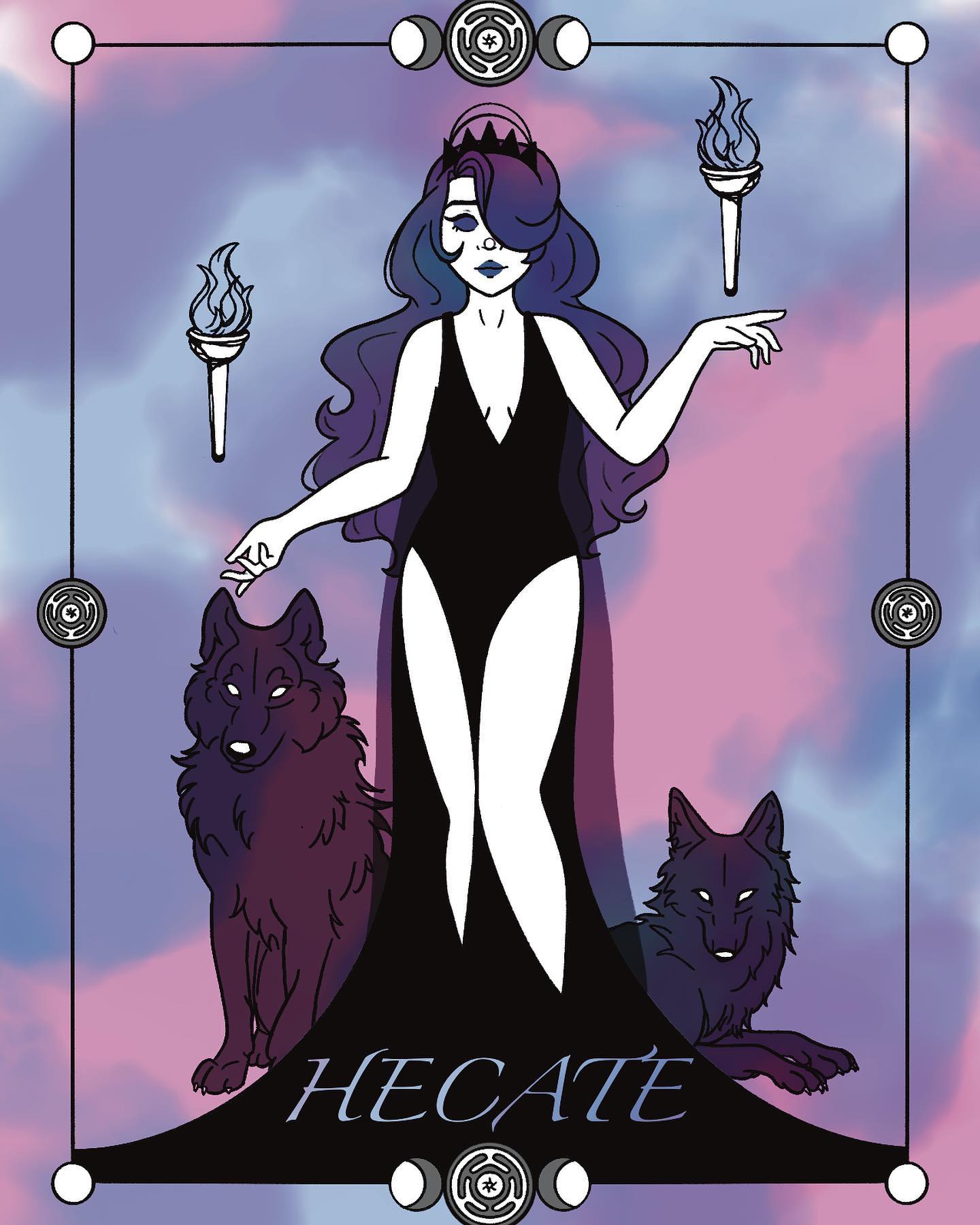 Hecate, Greek Goddess presiding over magic and spells.
Riso-printed Postcards
#art #artist #fineart #fantasyart #risoprinting #risograph #risographprint #greekmythology #greekmythologyart #hecategoddess #hecateart