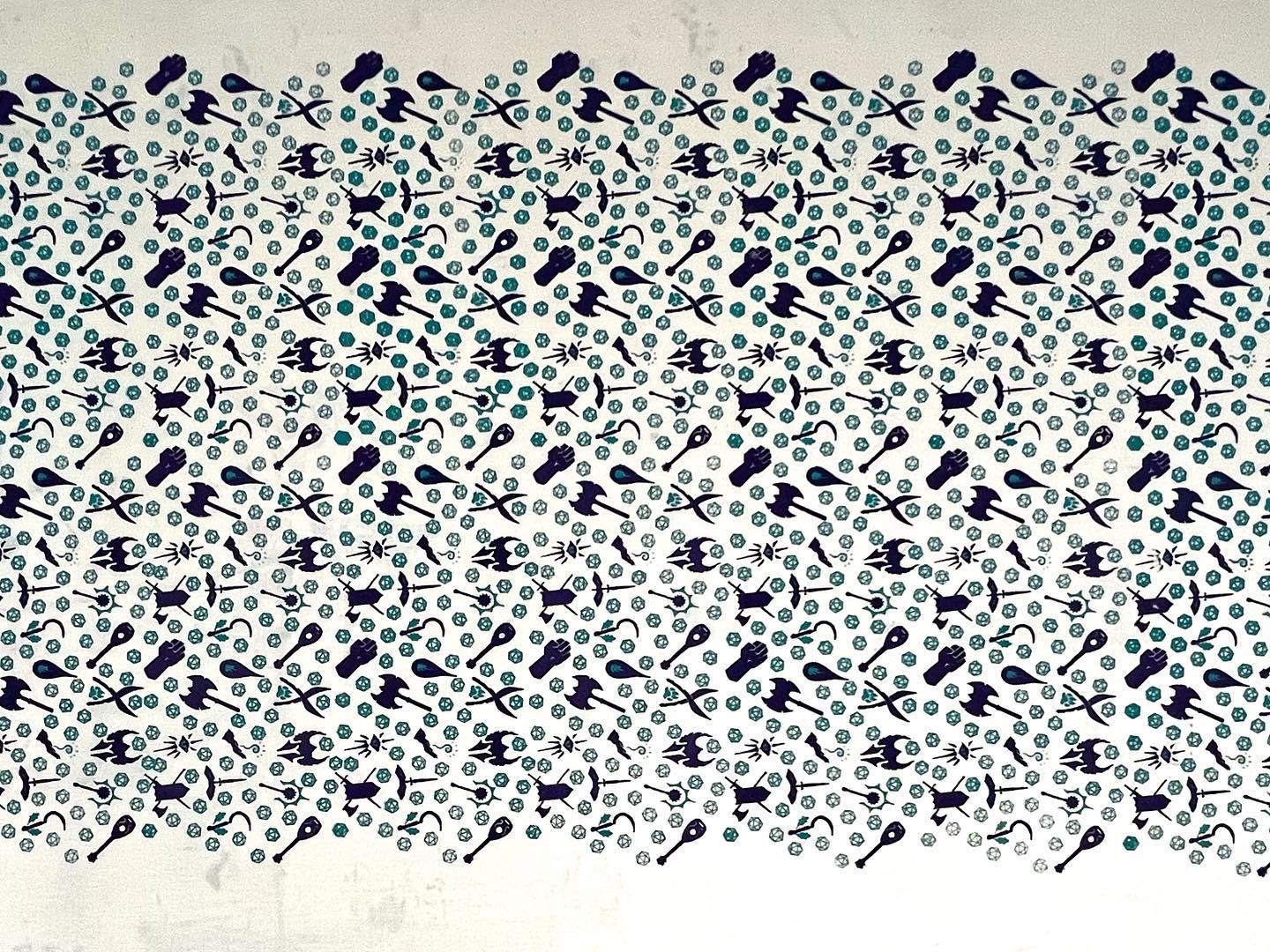 DnD inspired four-way repeat pattern on Muslin.
This project honestly kicked my butt, but it came out so well. Any suggestions for what to do with it?
#art #artist #fineart #fantasyart #surfaceprint #screenprinting #screenprintonfabric #patterndesign