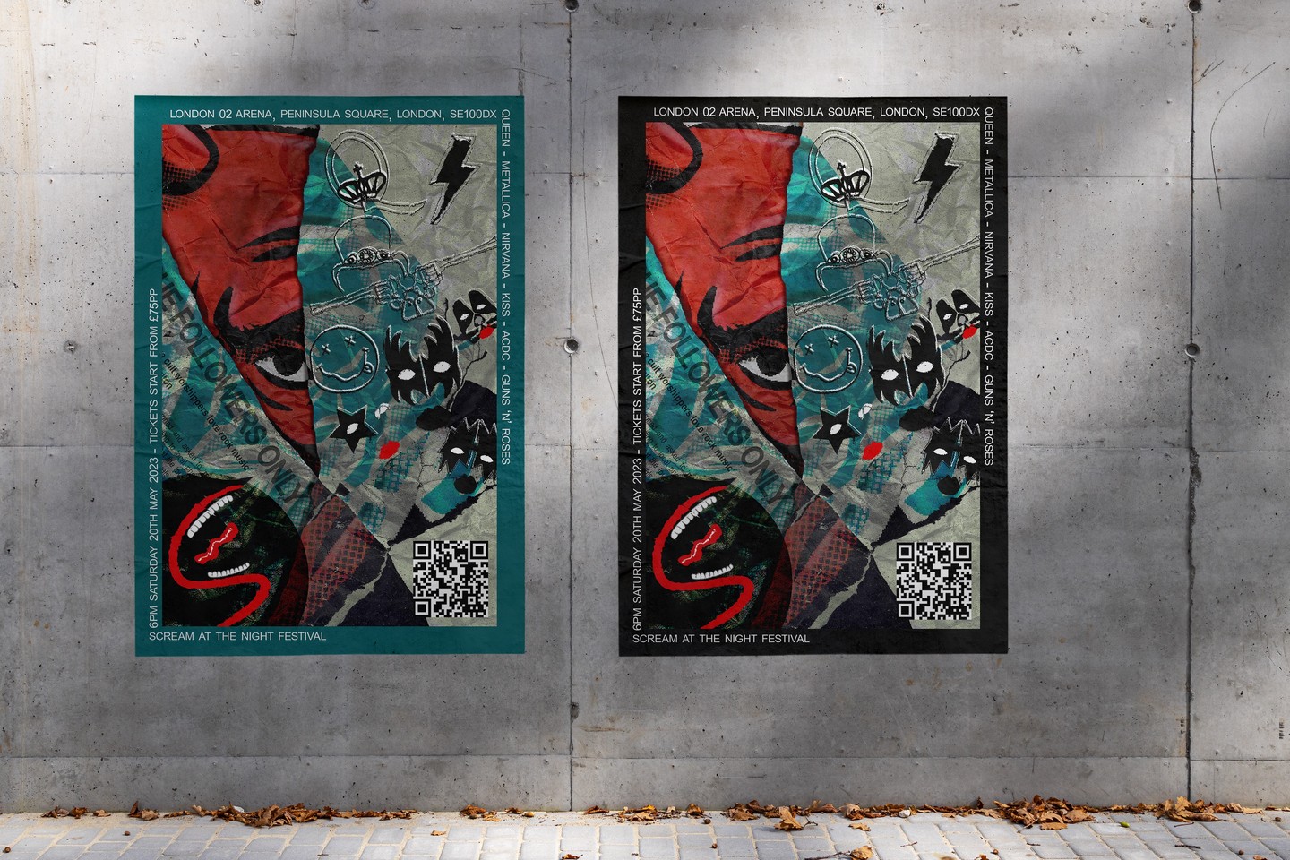 Scream Festival Posters 🎨 #design #designstudent #secondyear #middlesexuniversity #graphicdesign #graphics #adobe #nirvana #devil #rock #scream #middlesexstudent #student #poster #queen #acdc #kiss #gunsnroses #O2arena #mockup