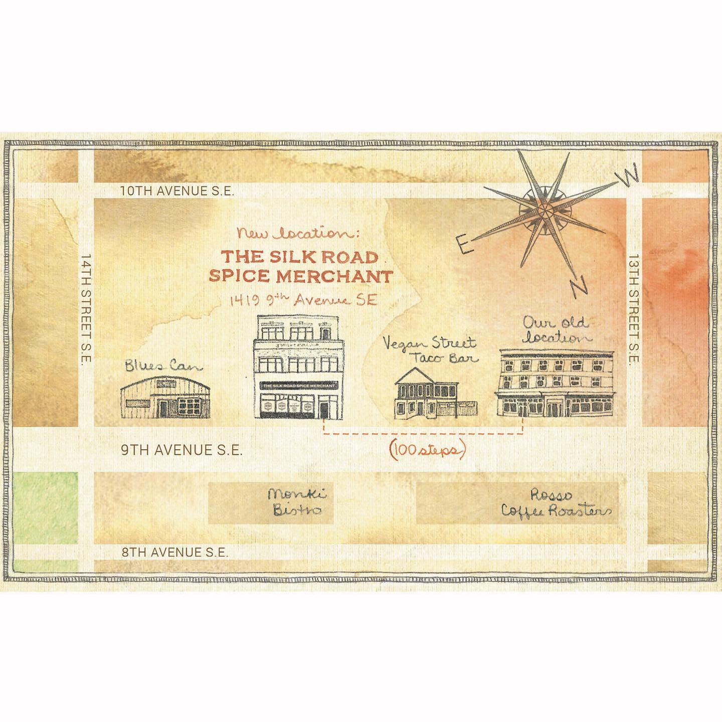 I forgot to post this map I did for The Silk Road Spice Merchant last spring, when they moved their Calgary retail store down the street.