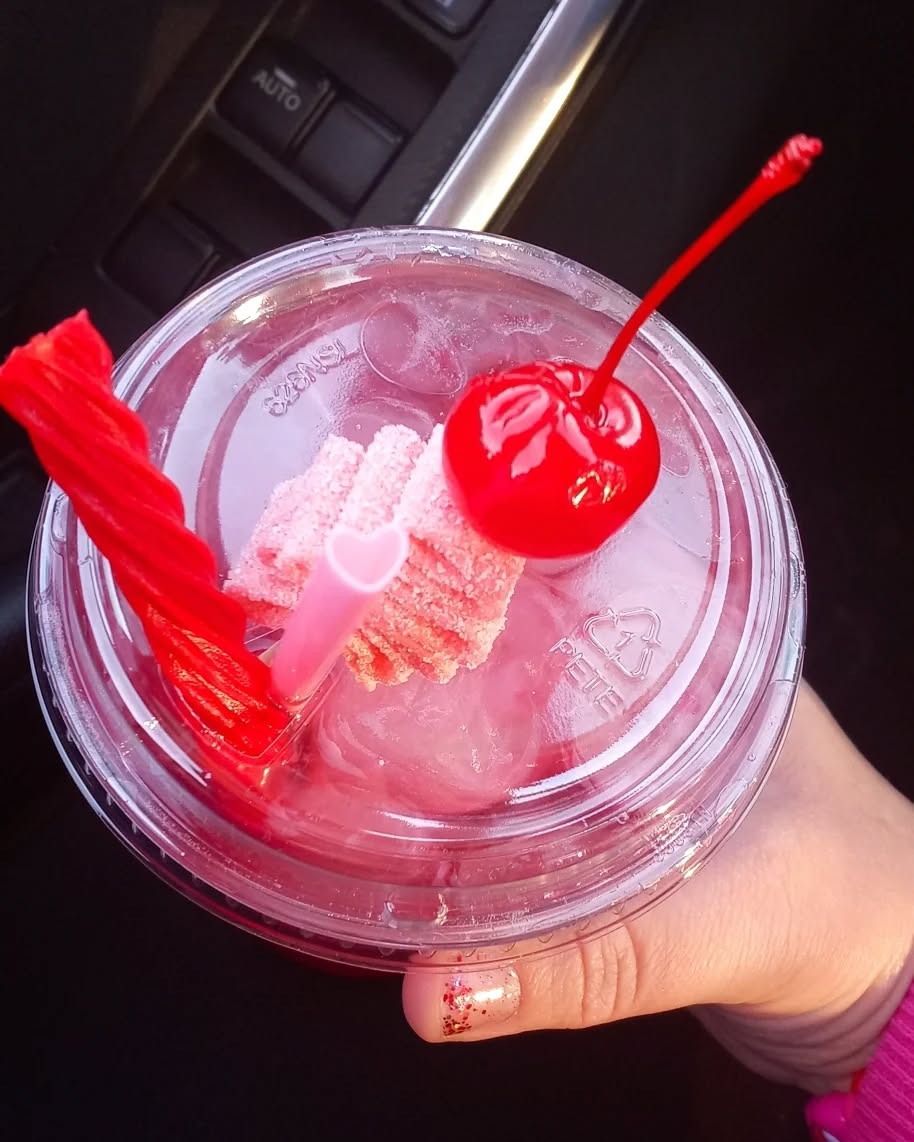 I'm sad Valentine's is over only because the themed drinks at @groundscoffeeco were so amazing this year. This cupid drink was basically a @lotusenergydrinks shirley temple from heaven. 💞 🍒