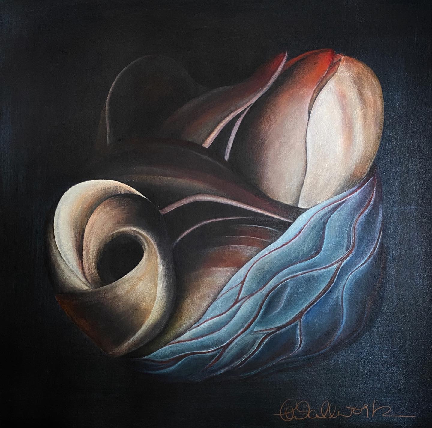 ‘The Only Truth That Matters’.
Mixed media on canvas.
680 x 680 mm.
‘Life’s roughest storms prove the strength of our anchors.’
- Anwesha Karmakar