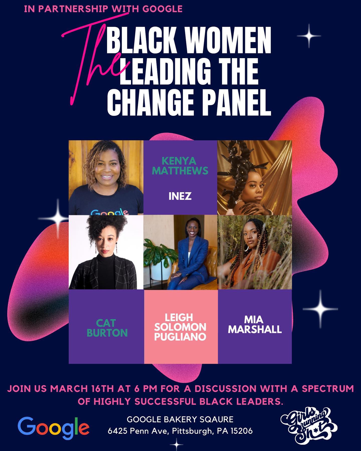 GRS strives to bring Black women and femmes together. @girlsrunningshit is partnering with Google on March 16th at 6 pm at Google Bakery Square for the Black Women Leading the Change Panel. This panel is open to the public and featuring a spectrum of highly successful Black leaders, the event dialogue will range from the panelists’ upbringings, challenges, advice, and perspectives on the future of Pittsburgh, PA.
Panelists @miarashawnmarshall @frominezwithlove @properleigh @cat_burton (moderator) and Kenya Matthews will share their perspectives on how they navigate their businesses or jobs here in Pittsburgh.
Please visit the link in our bio ✨to register for this free event.
✨You must be vaccinated and have proof of vaccination along with a ✨valid government issued ID to attend the event. Also, please know if you plan on not attending the event please do not sign up. We would like everyone to have the opportunity to come to this event and there’s only limited seats.
We hope to see everyone soon 💖