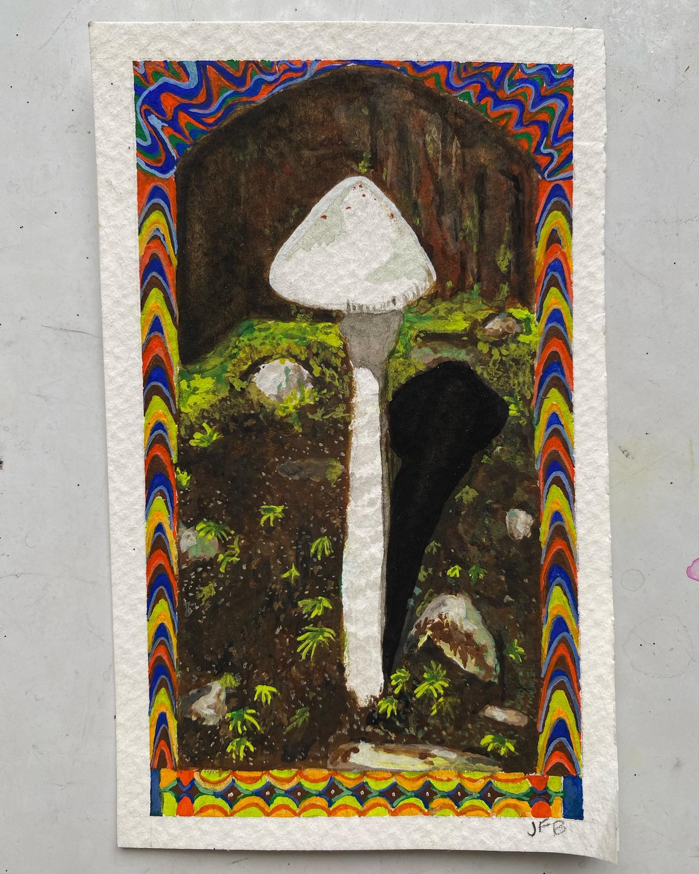 Destroying Angel 👼
From a photo taken on a woods walk with my Dad this past fall. I *think* this is a Destroying Angel mushie - one of the world’s deadliest mushrooms and found commonly throughout the northeast. I was struck by the beauty of it, so snowy white in contrast to the moss and mud.
It’s fun painting something small like this. You lose your sense of scale the longer you study the reference photo, and the world of the mushroom starts to feel more and more detailed. Every pebble and moss outcropping becomes individual and unique. It makes me think about how there are tiny, special geographies all around. Waiting to be known by us.
This painting is 4”x5” and is for sale! Feel free to reach out for more details ✨🌿