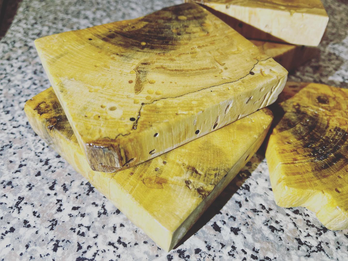 Live edge spalted maple worm wood. This was a beautiful find that had to be turned into coasters!