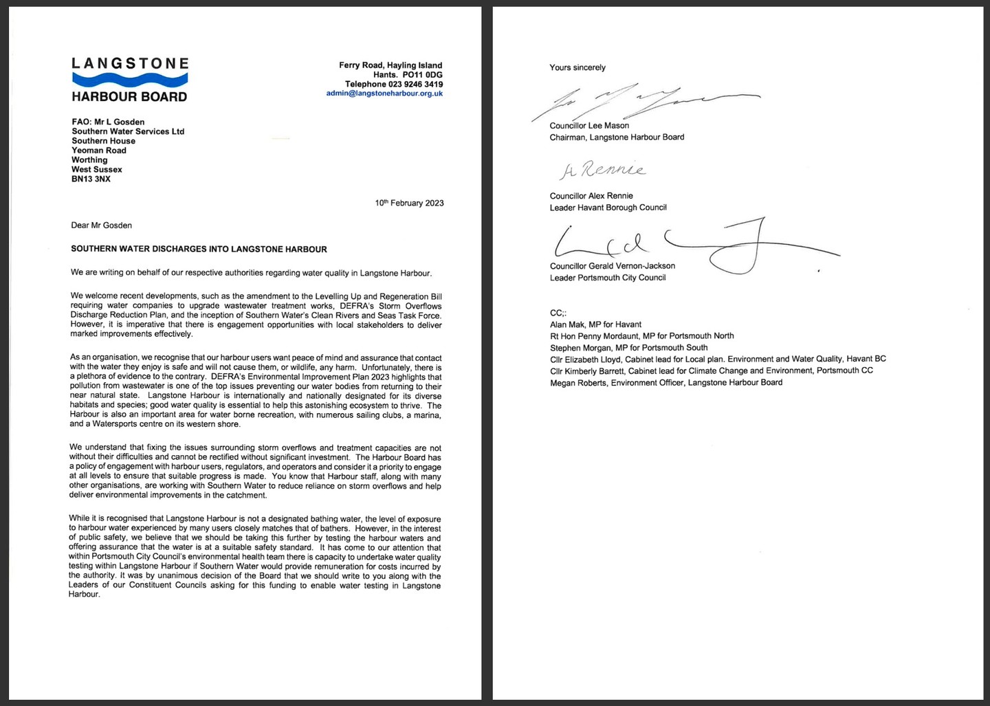 At the last meeting of the Langstone Harbour Board, there was unanimous agreement by members to write to Southern Water to voice our concerns over discharges into Langstone Harbour, jointly with the Leaders of Havant Borough Council and Portsmouth City Council. We have also requested them to fund independent testing of the waters within the Harbour.
We know how important a healthy water environment is to our harbour users and wildlife. Whilst it is recognised that Langstone Harbour is not a designated bathing water, the level of exposure to harbour waters experienced by many users closely matches that of bathers. In this respect, we believe that the public should be able to make informed decisions about whether they wish to use the water. In the interest of public safety, we believe that this should be taken further by testing the harbour waters and offering the public confidence that the waters they use so regularly are safe. We also understand that fixing the issues surrounding storm overflows and treatment capacities are not without their difficulties and cannot be rectified without significant investment. The Harbour Board has a policy of engagement with harbour users, regulators, and operators and considers it a priority to engage at all levels to ensure that suitable progress is made. Harbour staff, along with many other organisations, are already working with Southern Water to reduce reliance on storm overflows and help deliver environmental improvements in the catchment.
If you wish to get in contact with the Harbour Board regarding this matter, please email environment@langstoneharbour.org.uk
