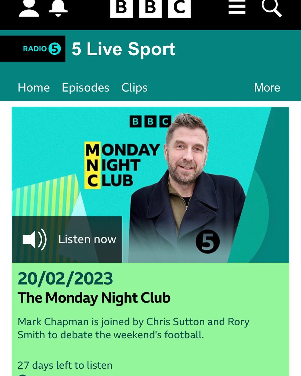 What a pleasure it was to talk psychology of managers the media and the fans with @markchapmansport on BBC radio 5liveās The Monday night club, give it a listen here šš¼ https://www.bbc.co.uk/programmes/m001jjfb