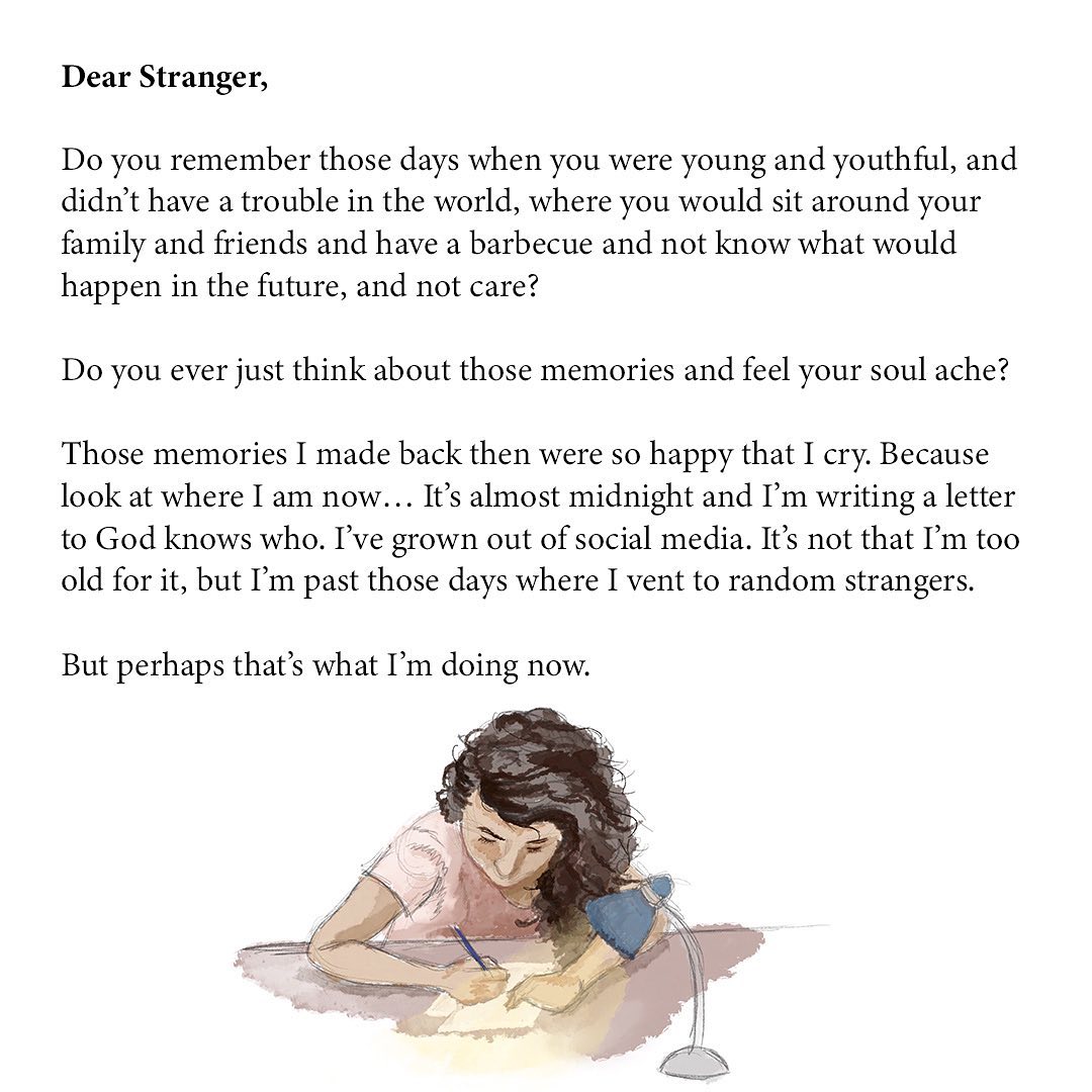 “Do you ever just think about those memories and feel your soul ache?”
•
•
•
•
#stranger #writing #writingcommunity #artofinstagram #compassion #strangers #letter #memories #midnight #childhood #stories #nostalgia #happiness