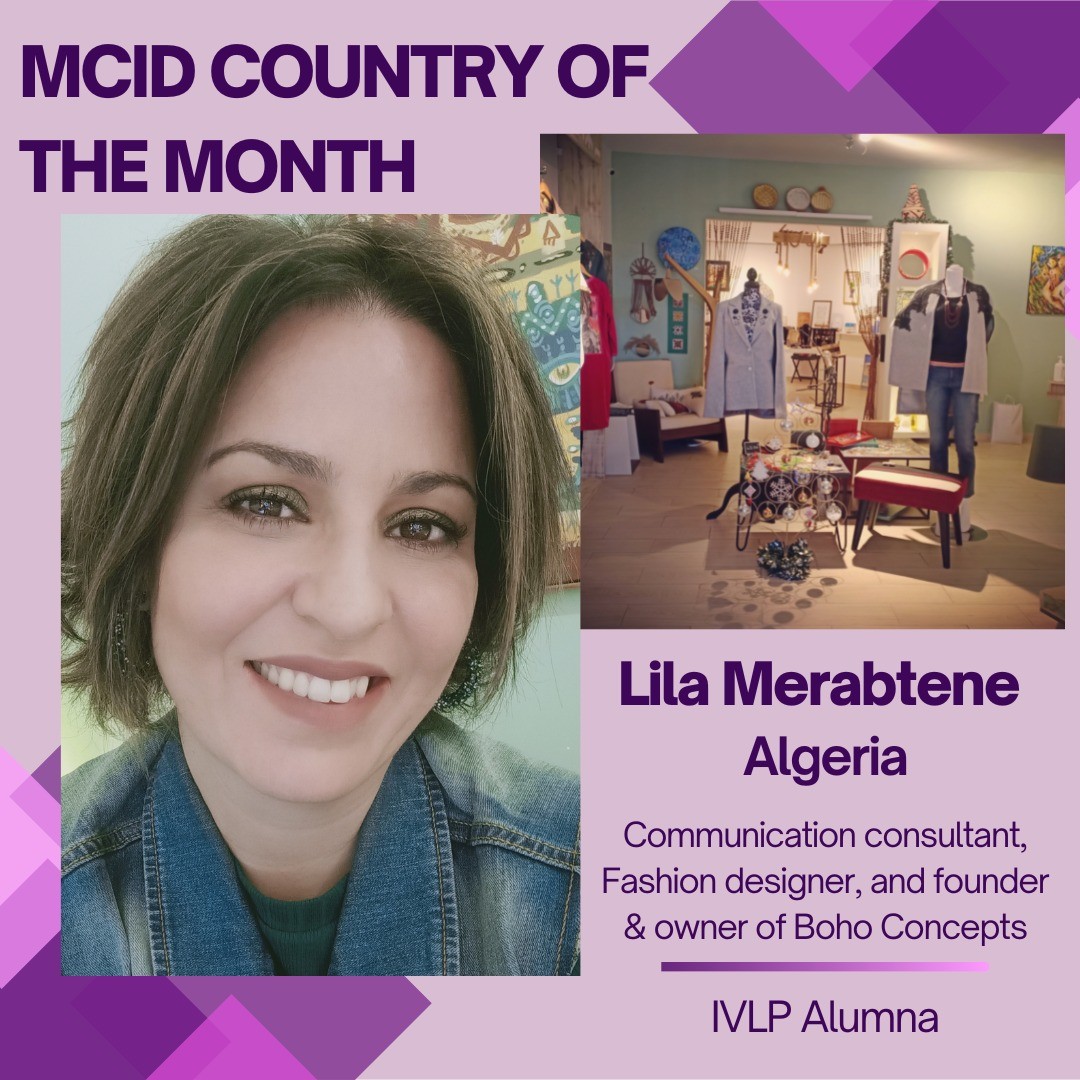 In our most recent #CountryOfTheMonth feature, we are spotlighting Ms. Lila Merabtene, an #IVLP alumna from #Algeria who participated in a virtual IVLP titled “Using Visual Arts to Drive Social and Economic Change” in March 2022. During this program, Lila and her group explored arts promotion and arts management approaches and practices in the U.S. and looked into strategies and capacity-building in arts business development areas. Check out the link in our bio to read more about Lila’s incredible story!
@stateivlp, @exchangeourworld, @globaltiesus, @clevelandcouncilonworldaffairs , @wacseattle, @world_orlando, @bohoconcept_dz
#exchange #exchangematters #ivlp #fashion