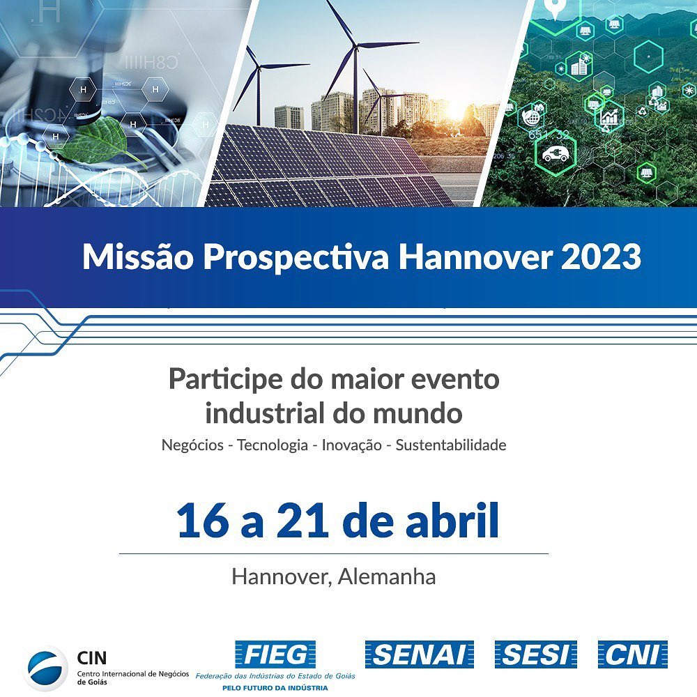 *MISSÃO HANNOVER 2023* 🤝
Entre os dias 17 e 21 de abril de 2023, acontece a *Feira Industrial de Hannover*, principal evento internacional de tecnologia para a indústria. Com o tema *Transformação Industrial – Fazendo a Diferença*, a exposição apresenta tendências e rumos para o segmento industrial e de manufatura avançada, com foco em processos mais eficientes e integrados.
Em linha com o *Plano de Retomada da Indústria*, defendido pela CNI, e com as diretrizes do MDIC para a construção de uma política moderna de desenvolvimento industrial, a *Missão Prospectiva à Feira Industrial de Hannover 2023* contribuirá para a reintegração e o protagonismo da indústria nacional no crescimento da economia.
❗ *PARTICIPE* ❗
Inscrições até o dia 24/03/2023 ➡️ vagas limitadas!
✅ A incrição do participante tem o *valor de R$ 1.900,00* e inclui:
✔️ Ingressos para os 5 dias de feira;
✔️ Circuitos guiados com consultoria especializada;
✔️ Visitas técnicas a empresas com foco em inovação e indústria 4.0;
✔️ Estande exclusivo na feira;
✔️ Intérprete.
Mais informações no *Centro Internacional de Negócios (CIN)* da Fieg:
📞 (62) 3501-0048 (telefone)
📱 (62) 3501-0044 (whatsapp)