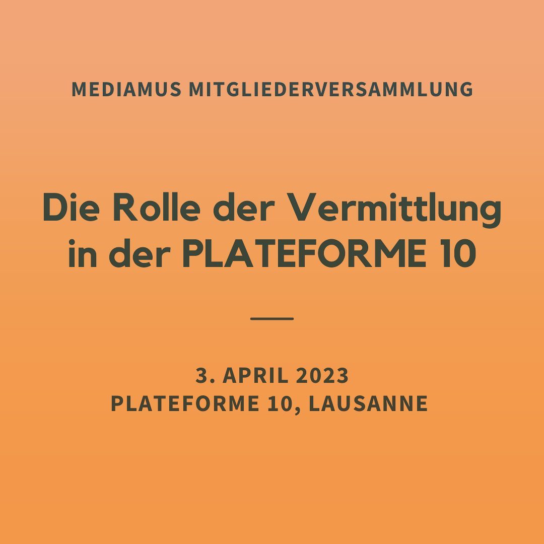 Die diesjÀhrige Mitgliederversammlung findet am Montag, 3. April 2023 im Kunstquartier @plateforme_10 in Lausanne statt.
Die Plateforme 10 wurde im Sommer 2022 eröffnet und beherbergt auf ihrem GelĂ€nde die drei kantonalen WaadtlĂ€nder Museen @mudaclausanne , @photo.elysee und @mcbalausanne . Als Kunstquartier und Lebensraum im Herzen von Lausanne bietet die Plateforme 10 Gelegenheit, die Vielfalt und InterdisziplinaritĂ€t der KĂŒnste und des kreativen Schaffens zu entdecken und bildet einen Raum fĂŒr Begegnung.
- Welche Aufgabe kommt in diesem Umfeld der Vermittlung zu?
- Welche Rolle spielt die Vermittlung als aktiver Player, um die verschiedenen HĂ€user zusammenzufĂŒhren?
- Wie funktioniert die Zusammenarbeit zwischen den Vermittlungsabteilungen der drei Museen?
- Wo liegen die Chancen, wo die Herausforderungen?
Die Mitgliederversammlung bietet die Möglichkeit, diesen Fragen auf den Grund zu gehen und einen Einblick in das Pionierprojekt Plateforme 10 zu erhalten.
Anmeldung und weitere Informationen via Link in der Bio âïžoder mediamus.ch.
Wir freuen uns auf den Austausch mit euch!
