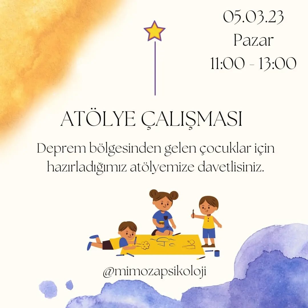 ✨Mimoza Psikoloji olarak deprem bölgesinden gelen çocuklara yönelik ücretsiz psikososyal destek atölye çalışması düzenliyoruz.
✨Detaylı bilgi ve başvuru için: 0539 654 24 55
📍Ümraniye Mimoza Psikoloji
Kontenjan sınırlıdır.
