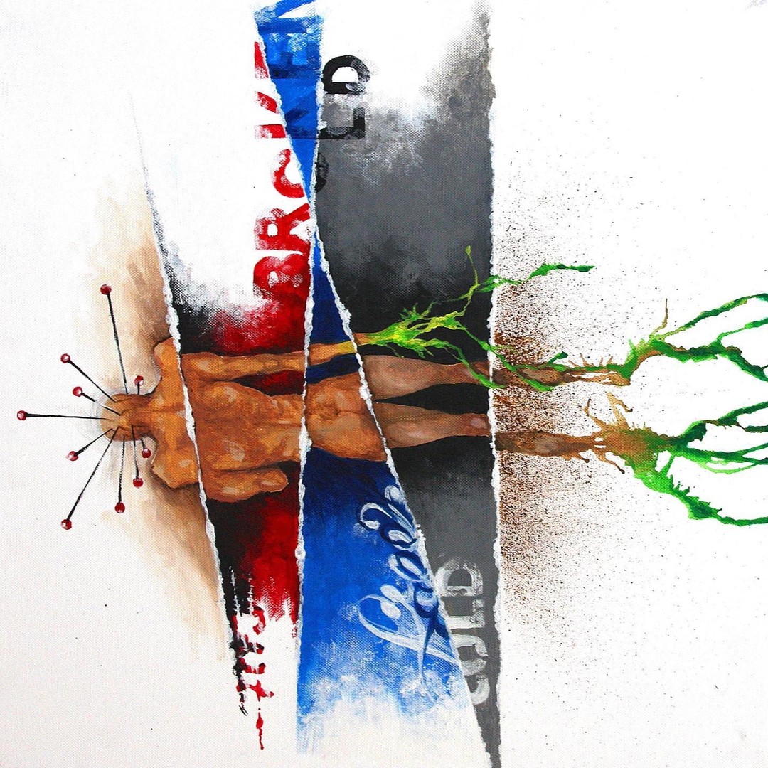 Blast from the past: My first attempt at story telling across multiple canvases. Acrylic on 2 framed canvases. This is actually meant to be vertical. Circa 2009.