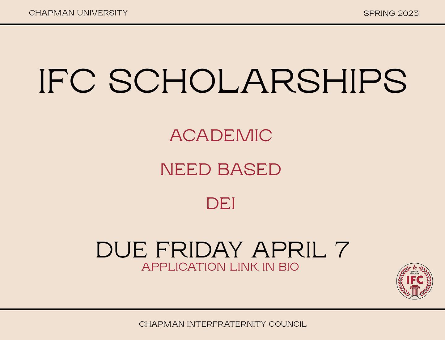 IFC SCHOLARSHIPS ARE LIVE!
Find the applications at the link in bio!