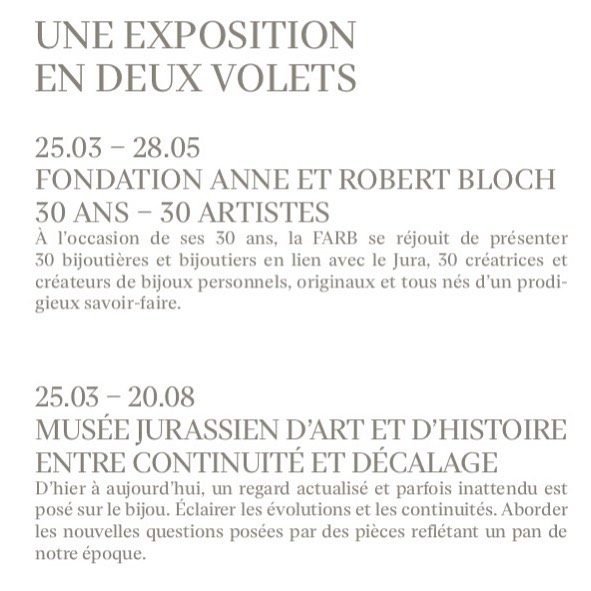 Mes bijoux sont exposés à la FARB, avec les créations de près d’une trentaine d’autres bijoutiers et artistes jurassiens...
Au musée jurassien d’art et d’histoire, l’exposition questionne le bijou et notre rapport celui-ci ...
Commissaire d’exposition : @lecomte1030
@fondationfarb
@museejurassiendelemont
#exposition #delemont #delémont #expobijoux #artistejurassien #bijoux #bijouterie #art #metiersdart #juratourisme #jura #noeebijoux