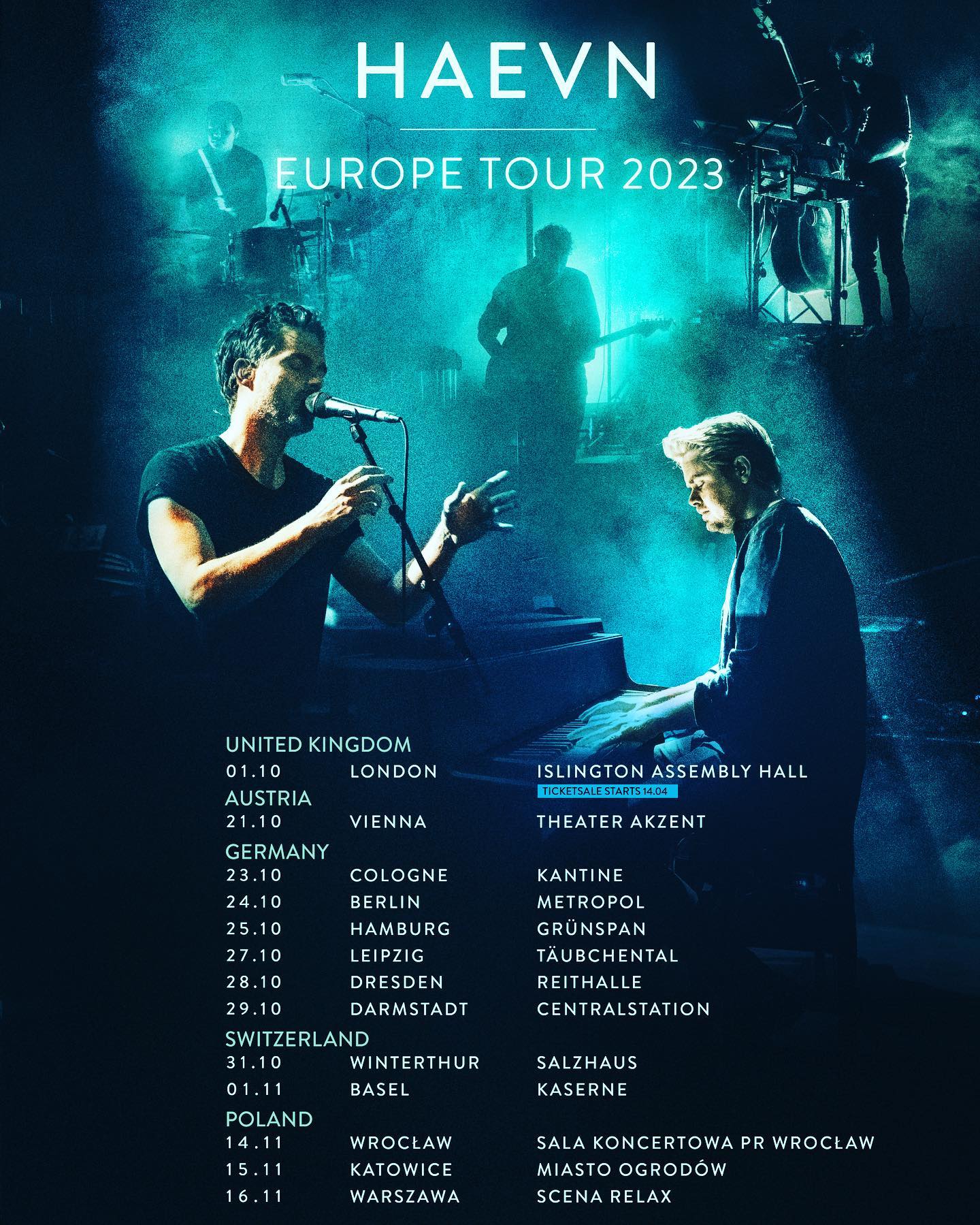 Very excited about the new tour ahead of us! Germany: new cities and venues. Switzerland: Basel, here we come! Austria: Vienna calling! Poland can’t wait! And…LONDON, plus more to be added. Stay tuned… @haevnmusic @zart_agency @justbecause.ch @arcadia_live