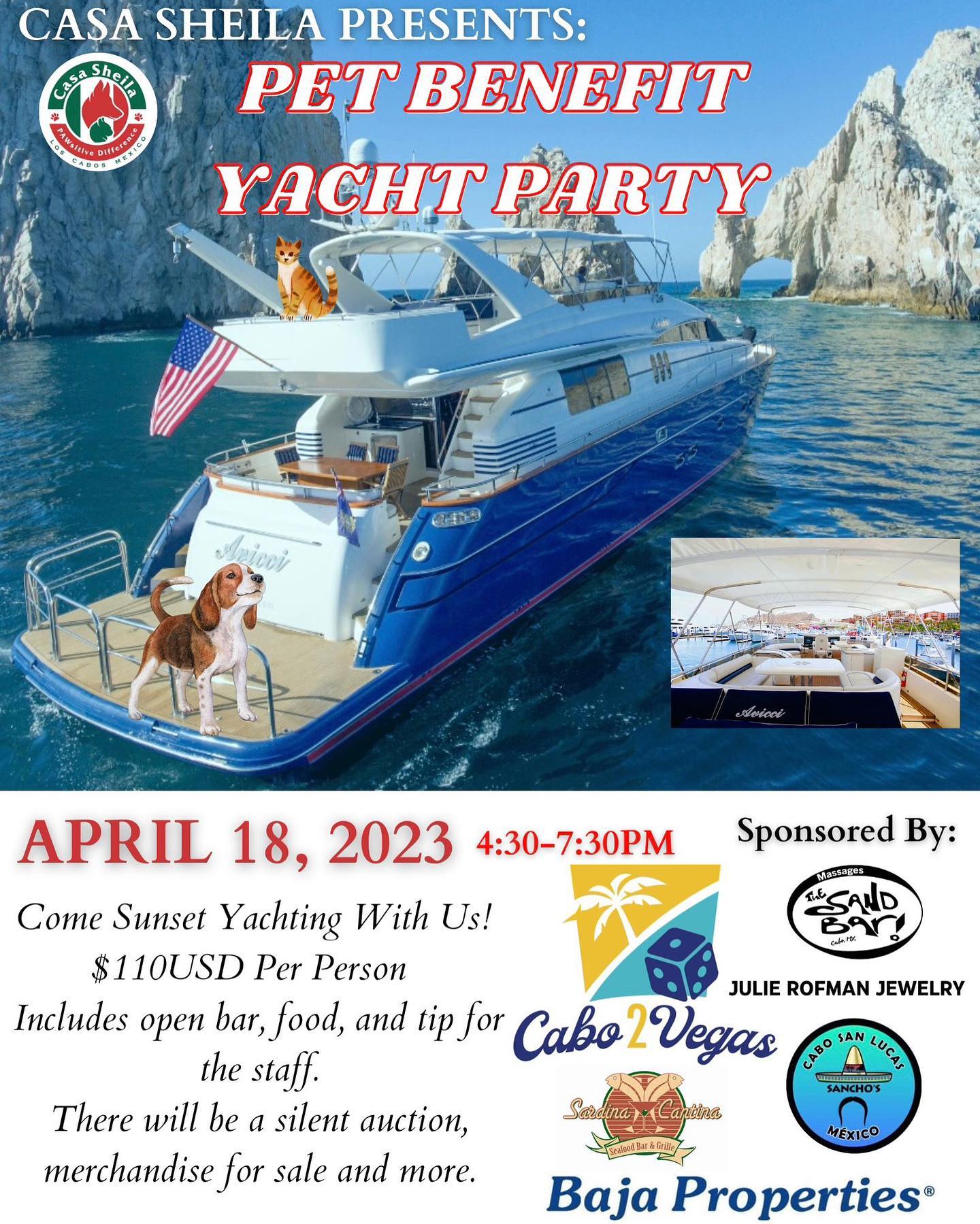 Be our guest for a good cause! #cabo #sunsetcruise #casasheila