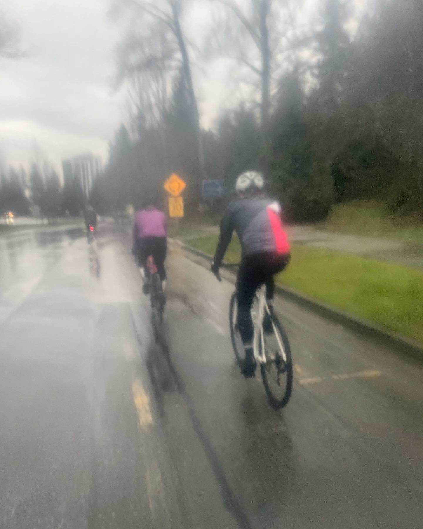 Not as big of a turnout from the previous two nights but we have 3 who aren’t afraid of a little rain. #rainorshine #bikefit #springtraining #rideintherain #ride