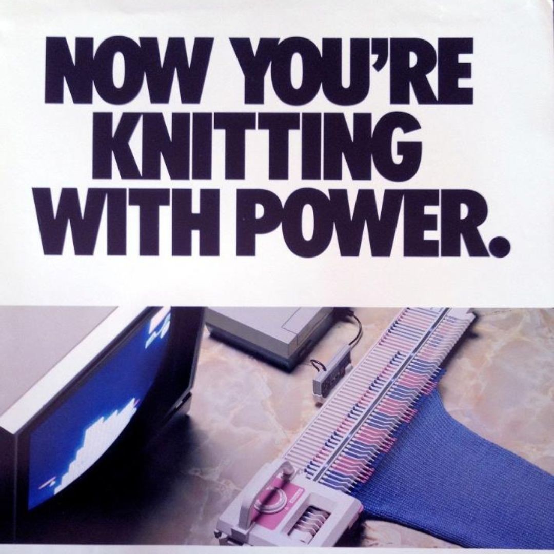 As we run our @seedandspark campaign, we’ll also post about some of the knitting machine research we have discovered over the past year!
In the 1980s, Nintendo created a Knitting Machine to make some of those wonderful ‘80s sweaters! From their very own brochure: “You're looking at the Nintendo Knitting Machine. It's not a game; not a toy; not something a young girl can outgrow in three or six months or even a year. It's a machine that interacts with the powerful Nintendo Entertainment System to actually knit sweaters: and not just one or two patterns but a multitude of different and unique designs.“
Credit: "This Long-Lost Nintendo Knitting Machine Would Have Let You Make Sweaters With Your NES" article on Kotaku by Kate Kox