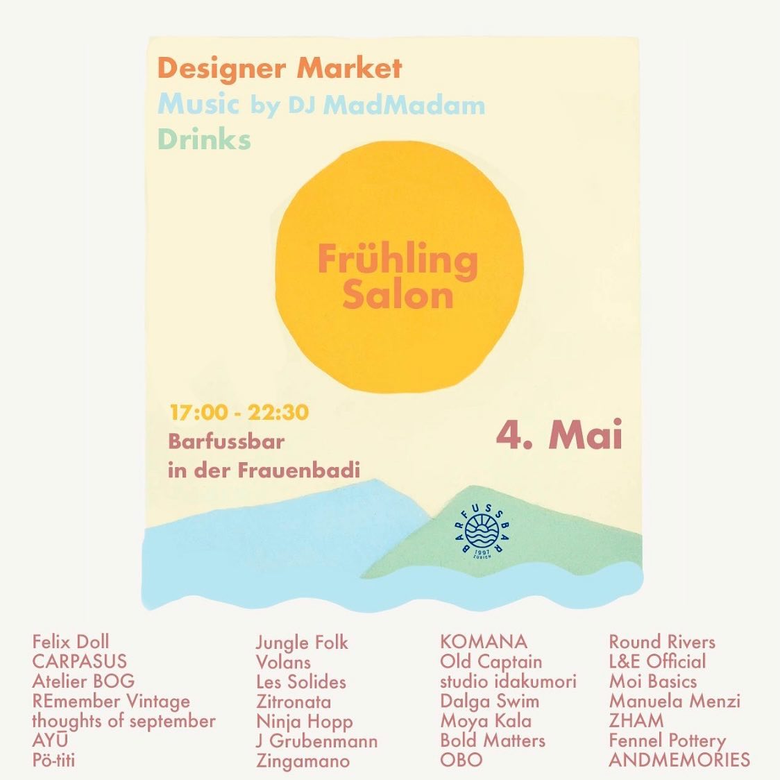 🌊 Save the Date! 🌊
We are excited to be part of @salon.zueri, together with many other local and sustainable shops and designers 🌼 Come visit us at @barfussbar_zuerich, enjoy great snacks and drinks 🥂 and stay for a little dance to music from @djmadmadam 💃🏻
#secondhand #vintage #frauenbadi #barfussbar #zurich