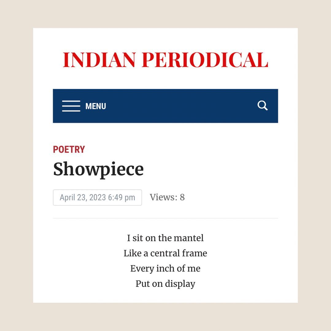 My latest poem, 'Showpiece,' has been published in the Indian Periodical. I hope that you find it as enjoyable to read as I did to write.
Read it using the link in bio.
#poem #poetry #poems #poetrycommunity #published #poemoftheday #poemsociety #poet #poets #poetsofinstagram #poetsociety #poetsofig #poemgasm #poemcommunity #lovepoem #poetryofig #sakshireports