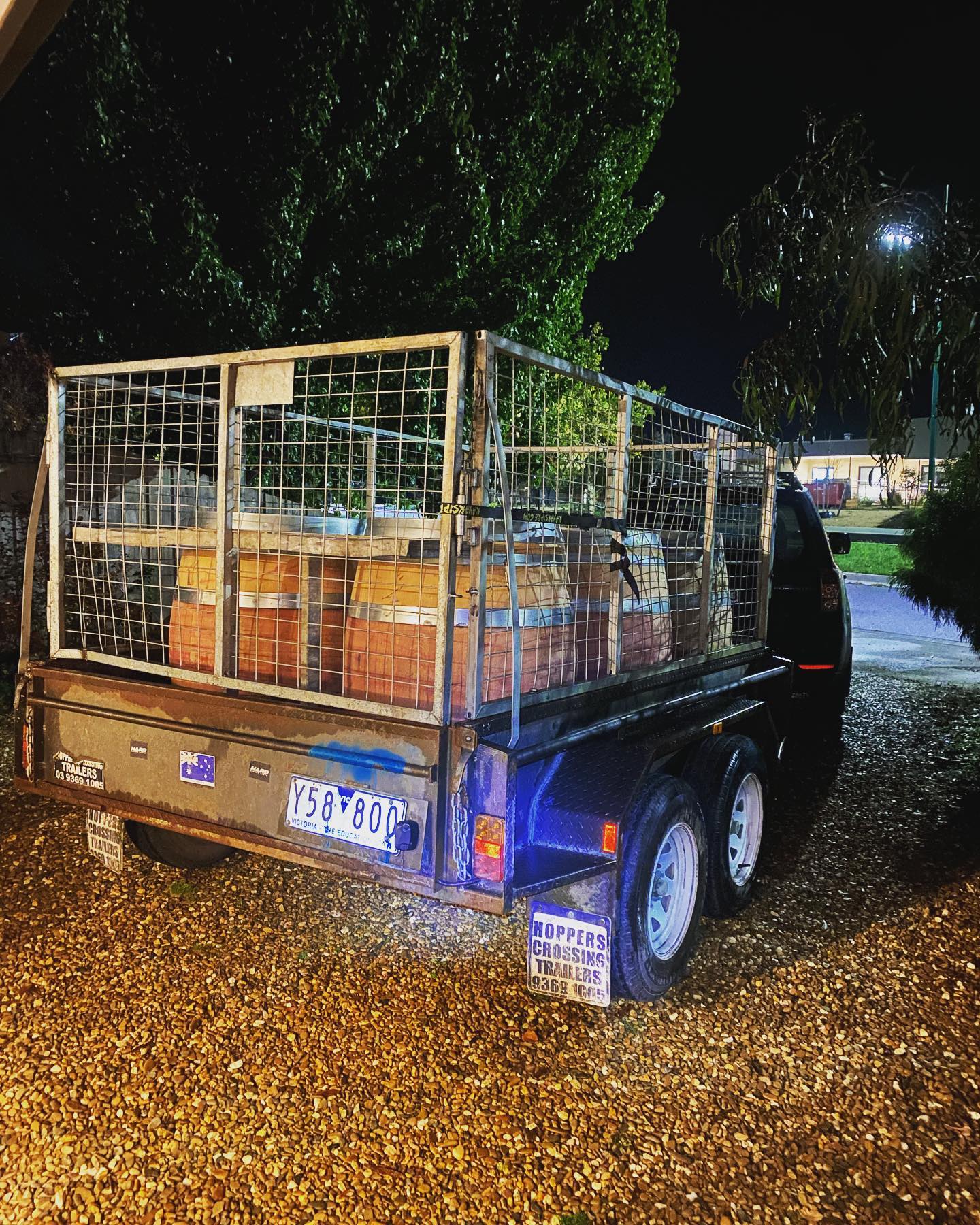 It’s a glorious thing this garagiste winemaking. There’s beauty even in a trailer full of barrels going off to put the new vintage of Syrah into. The press team @mtalbot84 and @wookiechan will help me press the 23 tomorrow and the 22 is going to bottle on Sunday. I might need a lld after all that.. #bottling #pressing #syrah #barrels #trailer #exhausted