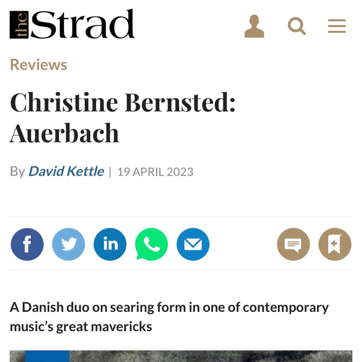 •• “Fierce commitment” and “a deeply cathartic” experience 💫🎻❤️ 🤸♀️🪂
Immensely happy for the positive album review by David Kettle in @the_strad_ Magazine!!🌸 🥰
Full article: https://www.thestrad.com/reviews/christine-bernsted-auerbach/16248.article
💿 @naxos_denmark
🎹 @contrapunctusix @ragnheidur.jons ❤️❤️ .
.
.
.
#newalbum #leraauerbach #review #release #newrelease #womencomposers #violinistsofinstagram #violinist #violinista #violin