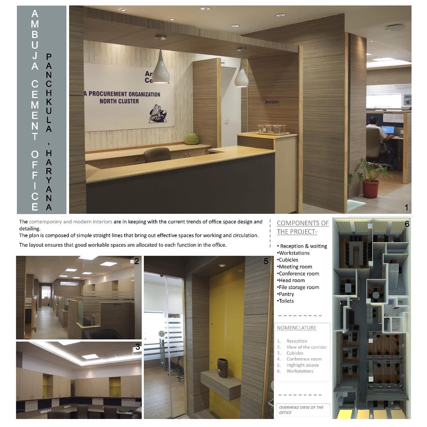 PROJECT : AMBUJA CEMENT OFFICE, PANCHKULA, HARYANA
TOTAL COVERED AREA : 2800 sq. ft.
The plan is composed of simple straight lines that bring out effective spaces for working and circulation. The layout ensures that good workable spaces are allocated to each function in the office. The contemporary and modern interiors are in keeping with the current trends of office space design and detailing.
#architecture #arch #architectureanddesign #architectureandinteriors #interiordesign #interior #duplex #duplexinteriores #architecturephotography #architecturedesign #archbiz #archviz #archdaily