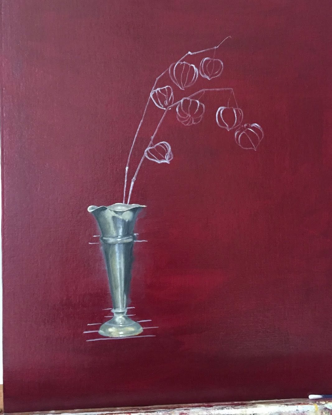 Getting that antique silver vase to look the way I need it to. I have a vision in my head of this piece showing how beautiful a few elements brought together can look. Underpinning this painting are thoughts of colour combinations, textural choices and compositional decisions. With this painting I am also very much influenced by Oriental art practices. Looking at the development of this work, would I do it differently now? Probably, but it felt right at the time. #stilllife #persianart #chineseart #flowers #seedheads #oilpaintung #scottishartist #lovepainting