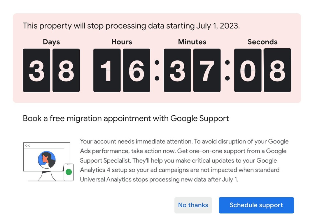 Laughing a bit at the scare tactics employed by Google here... but it is a big deal.
Nest Analytics is wrapping up all of our dashboard transfers from UA to GA4.
If (oops!) you haven't thought about the transfer of your dashboards yet, shoot us a message to help.