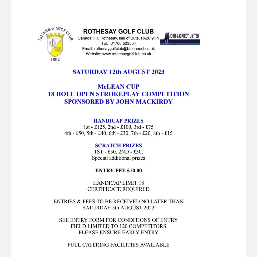 MacKirdy Sponsored McLean Cup.... ⛳🏌️♀️ 2023 ⛳🏌️♀️....... See poster for details...... #golf #scottishgolf #open #mcleancup #rothesaygolfclub #argyllandbutegolfunion