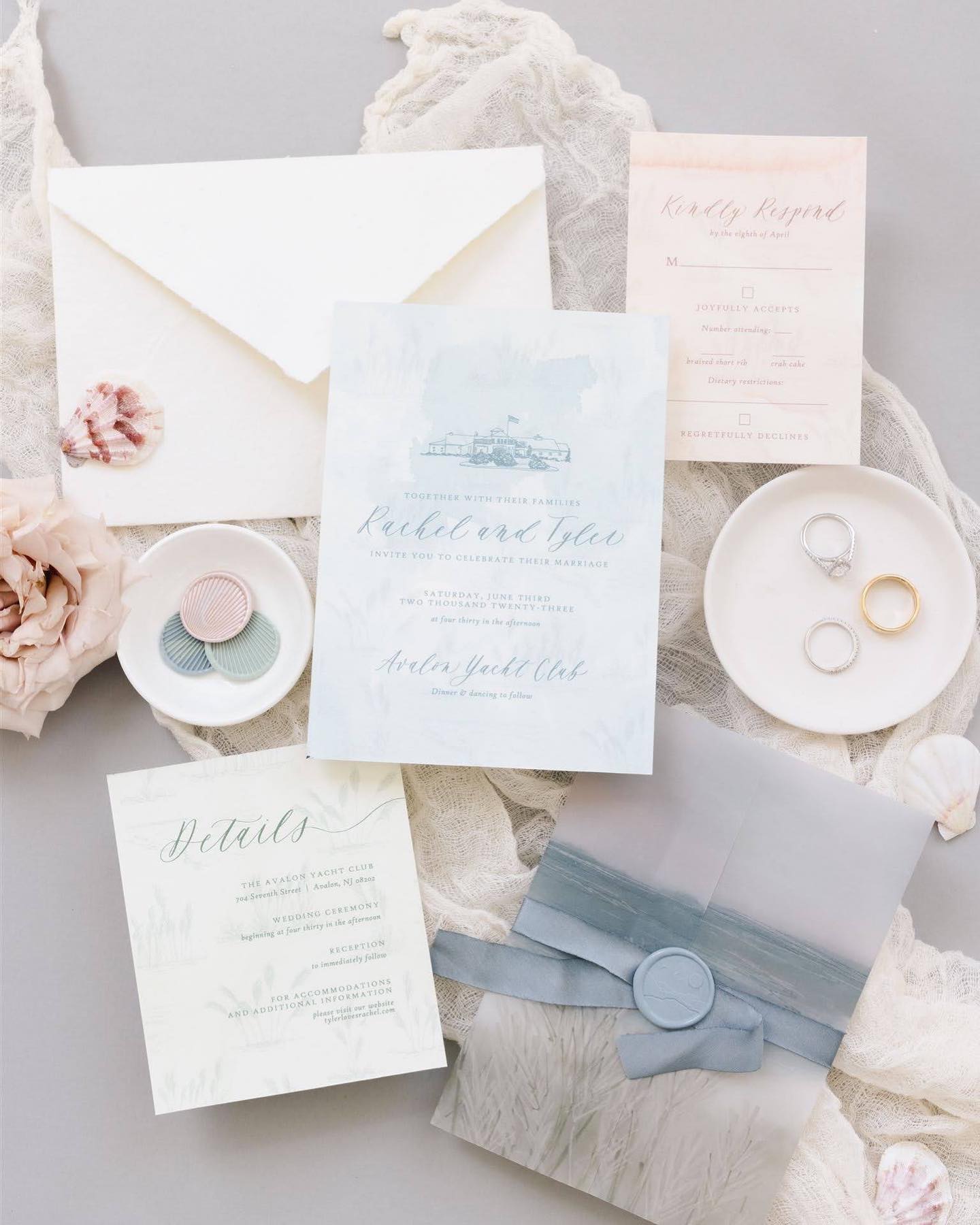 Welcome summer! ☀️🌊
Starting off the season with this beautiful coastal invitation suite designed by @dragonflypaperie, featuring soft washed colors, custom artwork, and spot calligraphy by yours truly. Beach but make it elegant ✨
Spot calligraphy is one of my favorite things to offer for both couples and designers. It adds a personal touch to printed items and is a refreshing change from a perfect computer font. It can be added to invitation suites, day-of signage, and so much more. 🖋️
Photography: @rebekahviola
Invitation design & artwork: @dragonflypaperie
#allicatcalligraphy #weddingcalligraphy #phillyinlove #phillycalligrapher #southjerseycalligrapher #marrymephilly #phillywedding #jerseyshorewedding #southjerseywedding #calligraphy #pennsylvaniaweddings #envelopecalligraphy #weddinginvitations #weddingstationery #phillystationer #bespokeinvitations #phillyweddinginvitations #custominvitations