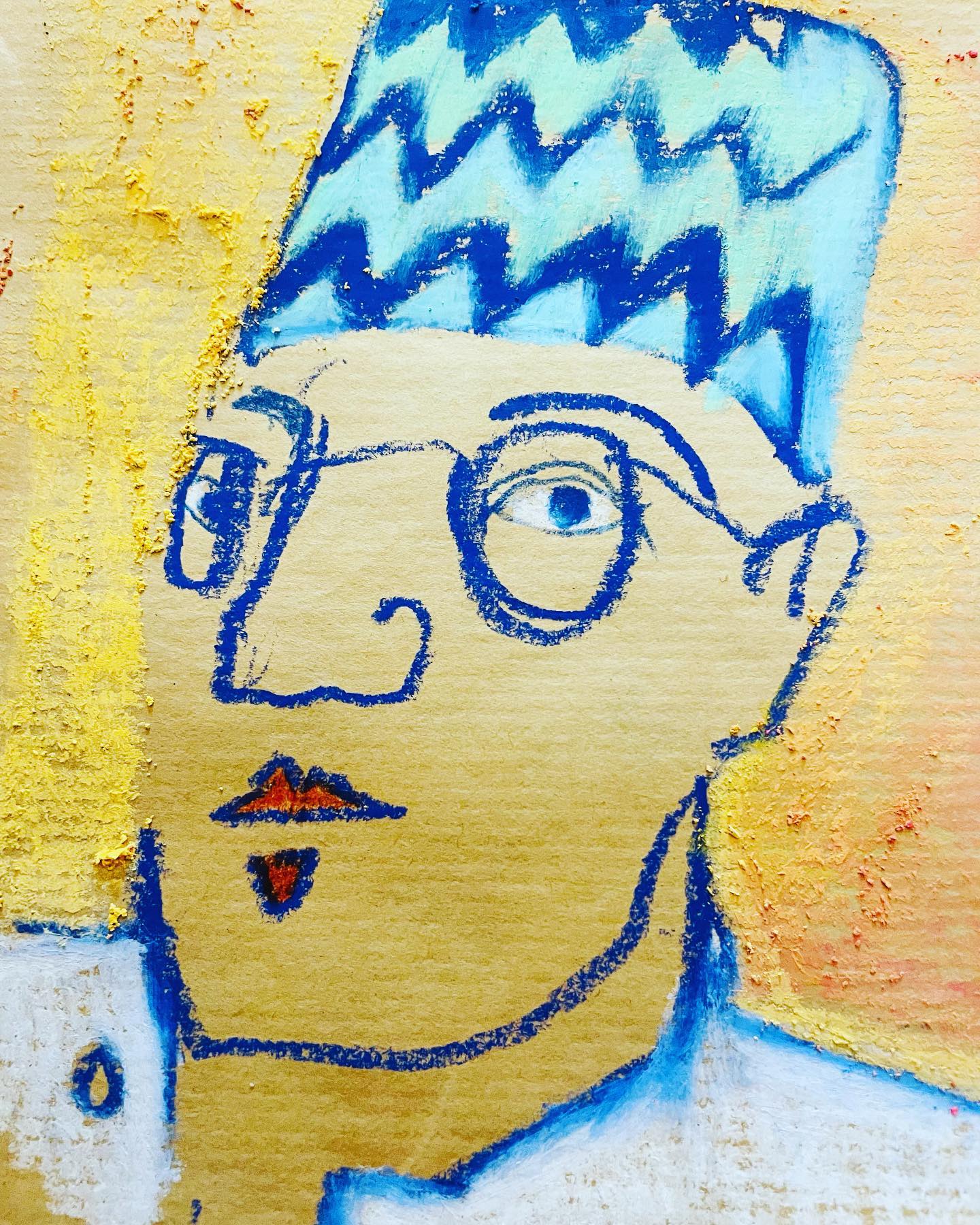 Man with smart blue #fez #innamorato #caffe #cegliemessapica #walktosee #lovehats #drawwhatyousee #pastel #chalk