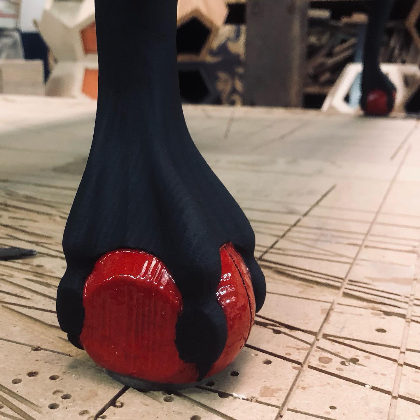 > more upcycling!
Here’s another nice little side-hustle.
This Solid french oak vortex table has been sandblasted to bring out the beautiful wood grain, and my first idea was to finish the piece with a natural colourless oil. But once the original naked wood was visible this table turned out to be very stained through the test of time. Life is about improvising, so I decided to finish the piece with a charred matte black color, in contrast with some bright reds to highlight the handmade sculptures.
I’m pretty happy with the end result.
What do you think?
It’s pretty poignant to see how much raw materials bursting with character this world is throwing away, just to buy something ‘(n)ew’, mostly inanimate, soulless and mass produced. It’s blatant and even somewhat abhorrent.
At Lowie Catorze headquarters we love to make a change and are always on the lookout to collect those beautiful second hand resources and give them a descent new life. It takes courage, respect, perseverance and definately an investment of time to convert these natural beauty’s into new, everlasting items of enjoyment.
Nevertheless, we love it!
Be the change you want to see.
#design #oldbutnew #recycle #fresh #furniture #upcycle #woodworking #handmade #paintjob #change #lion #pieceunique #sidehustle #detail #closeup #texture #oak #structures #redo #naked #remix #frenchoak #table #red #charred #bethechange #abhorrent #maker #extrememakeover #makersgonnamake