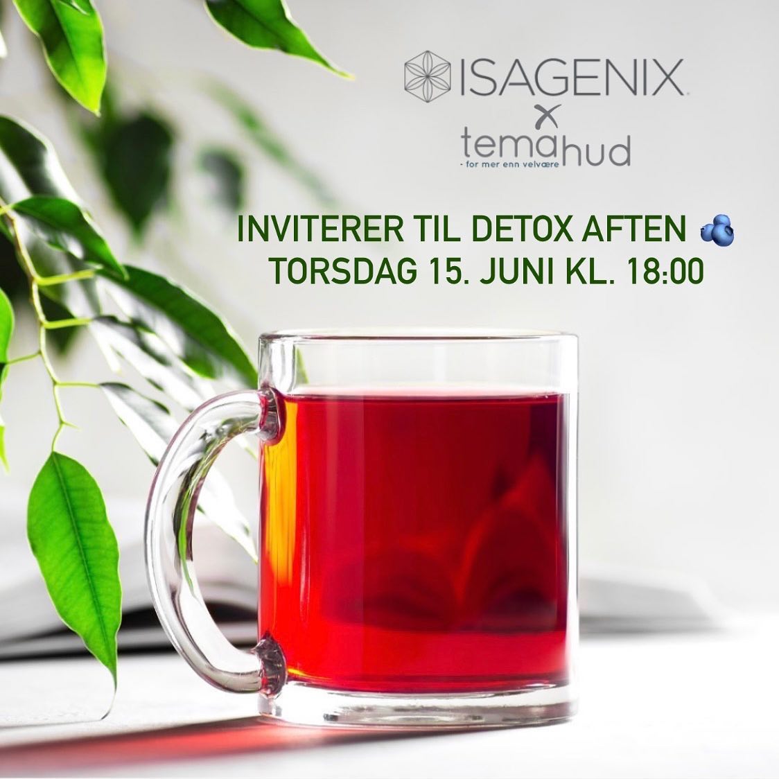 Torsdag 15. juni kl. 18:00 - 19:30 inviterer vi, sammen med Therese Gjerstad i Isagenix Norge, til DETOX AFTEN 🫐
Er du nysgjerrig på detox?
Har du lurt på om det egentlig har noen effekt?
Dette blir en kveld med fokus på helse og enkle grep du kan gjøre for å få mer energi og overskudd i hverdagen 💓 Personlig trener og kostholdsveileder, Therese Gjerstad, vil fortelle oss om spennende nye kostholdsprodukter og gi deg personlig råd og veiledning.
For påmelding send oss en SMS til 455 05 539 innen onsdag 14. juni kl. 12:00.
Vi håper å se deg der!
#TemaHud #formerennvelvære #Asker #Nesbru #hudpleie #hudpleieasker #hudpleienesbru #hudpleietips #hudpleieprodukter #hudpleierutine #hudpleiesalong #handlelokalt #støttsmåbedrifter