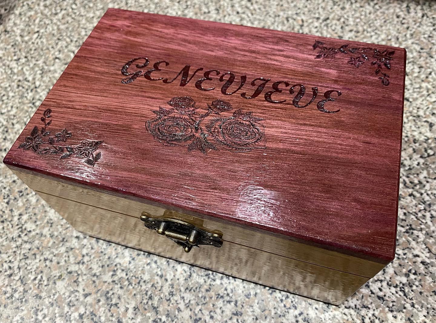 Custom graduation gift turned out beautiful! Purple Heart and Ambrosia Maple wood with red velvet lining. #woodworking #laserengraving