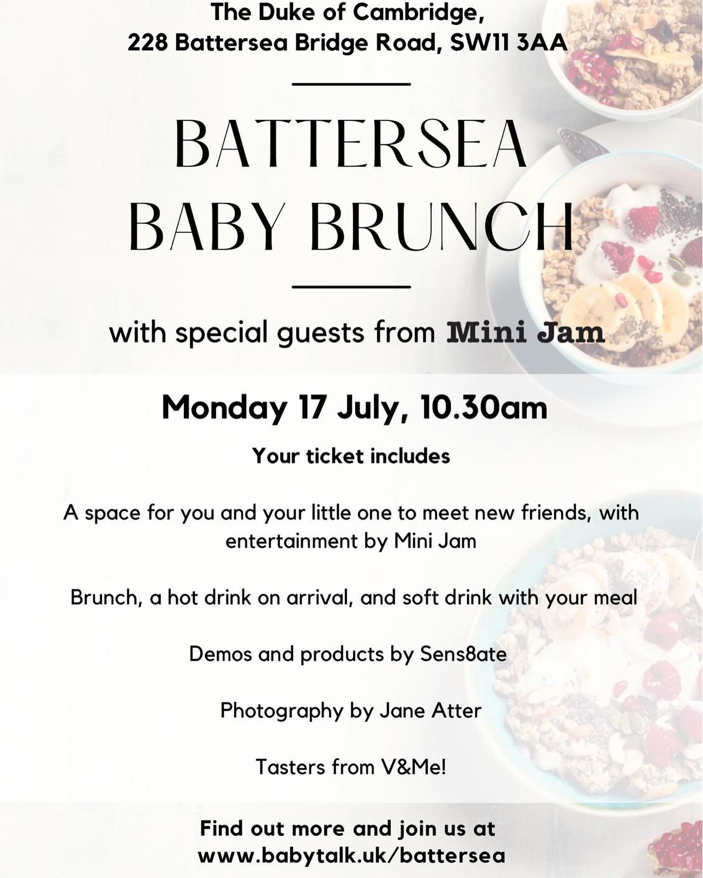 Who loves a boozy brunch? Can I getta whoop whoop?! Ft Ibiza style saxophone courtesy of minijam. This is set to be a corker. Get tickets before they sell out. @babytalk.uk #batterseamums