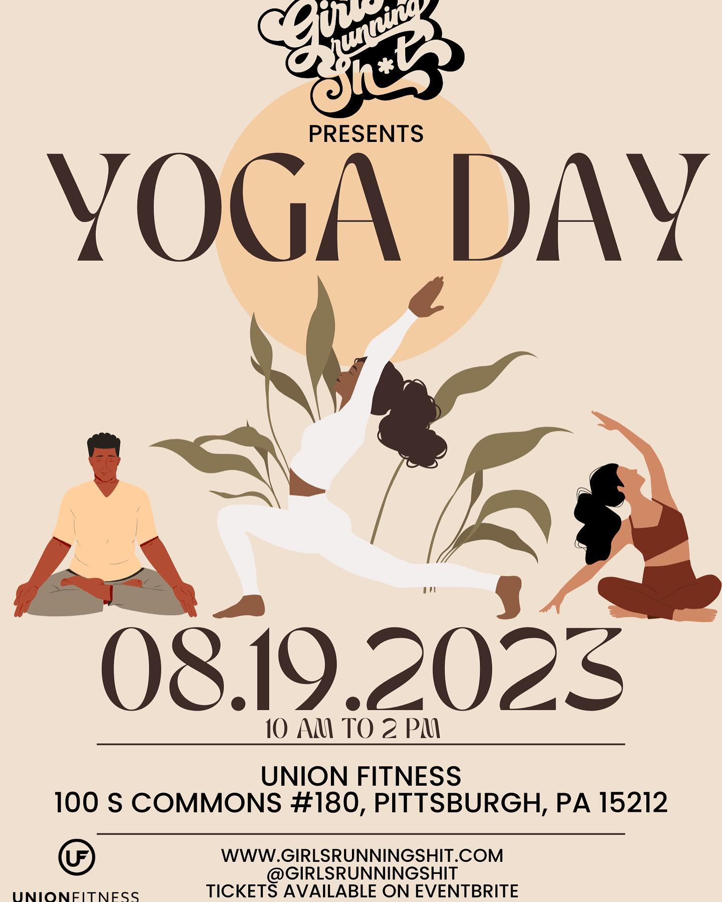 Happy Summer Solstice☀️
Yoga Day Presented by GRS (link in the bio)✨
Get ready to stretch and unwind at Yoga Day Presented by GRS and sponsored by Union Fitness!
Join us on Sat Aug 19 2023 at 10:00am sharp at Union Fitness 100 South Commons #180, Pittsburgh, PA 15212. This in-person event is the perfect opportunity to connect with like-minded individuals and take your yoga practice to the next level.
Our experienced instructors will guide you through a series of yoga poses that will help you relax and rejuvenate your mind, body, and soul. Whether you're a beginner or an experienced yogi, you'll find something to love at Yoga Day Presented by GRS
Don't forget to bring your yoga mat (mats will be provided as well), water bottle, and comfortable clothing.
Brunch will be provided (Vegan options will be available) along with a variety of mimosas, teas, and infused waters.
We can't wait to see you there!