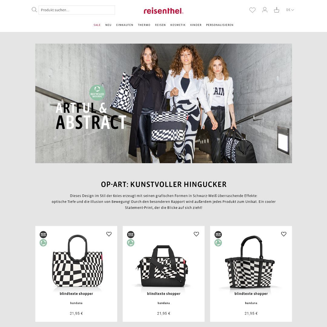 Kunde: Reisenthel - Kampagnen Design OP-Art @reisenthel_official
GRAFIK | DESIGN | LANDINGPAGE | NEWSLETTER | SOCIAL MEDIA
#reisenthel #nedorostangelina #design #socialmedia #grafikdesign #münchen #munich #bayern #newsletter #shoppingbag #einkaufstasche #fashion #accessories #nachhaltig