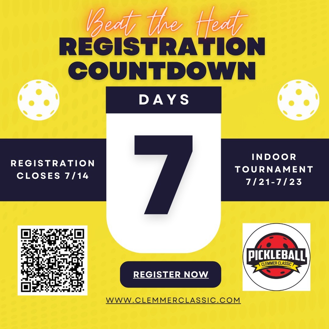 The countdown is on - only one week left to register for the Beat the Heat indoor pickleball tournament.
Join us at SWAC (Southwest Athletic Center) in Carrollton, TX:
· Friday 7/21/2023-All Senior divisions
· Saturday 7/22/2023-All Women and Men's divisions
· Sunday 7/23/2023-All Mixed divisions
Grab your partner and register today!
https://pickleballbrackets.com/ptd.aspx...
#dallaspickleball
#sacshsepickleball
#pickleballnorthtexas
#planopickleball
#pickleballlife
#pickleball
#pickleballrocks
#pickleballaddict