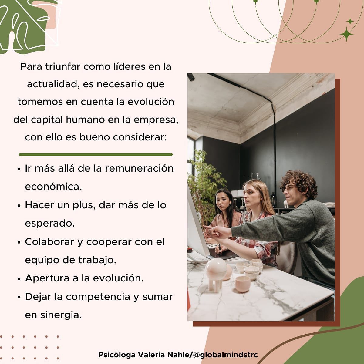 ¿Cómo ser un buen líder?🤔🙌🏻
💭✅Recuerda que ser “jefe” es un puesto, pero ser líder implica: actitud, habilidades, conocimientos y aptitudes.
¡En la imagen te dejo algunos puntos a consideras para lograrlo!✨🫶🏻
🧠Psicóloga Valeria Nahle / @globalmindstrc