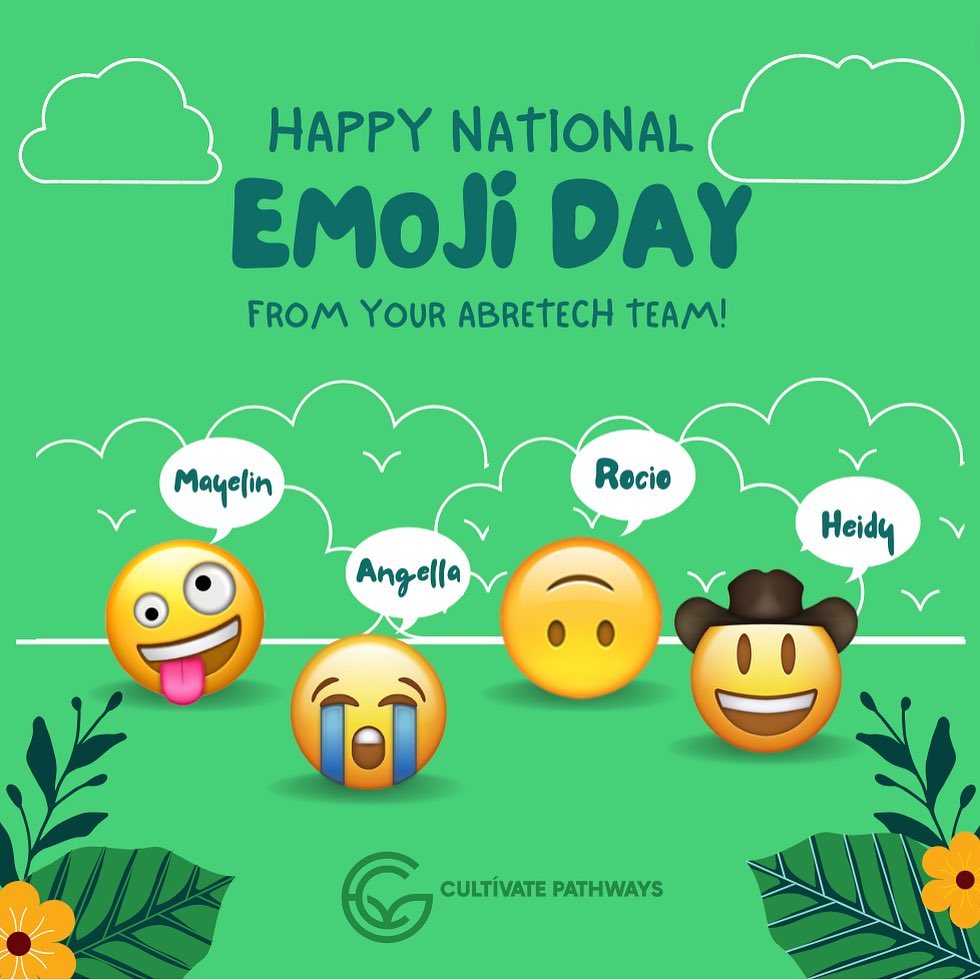 Happy #worldemojiday let’s celebrate and express our selves in a language that knows no boundaries! Here are our favorites, what are your favorite emojis? 👇😁 #cultivatepathways #AbreTech