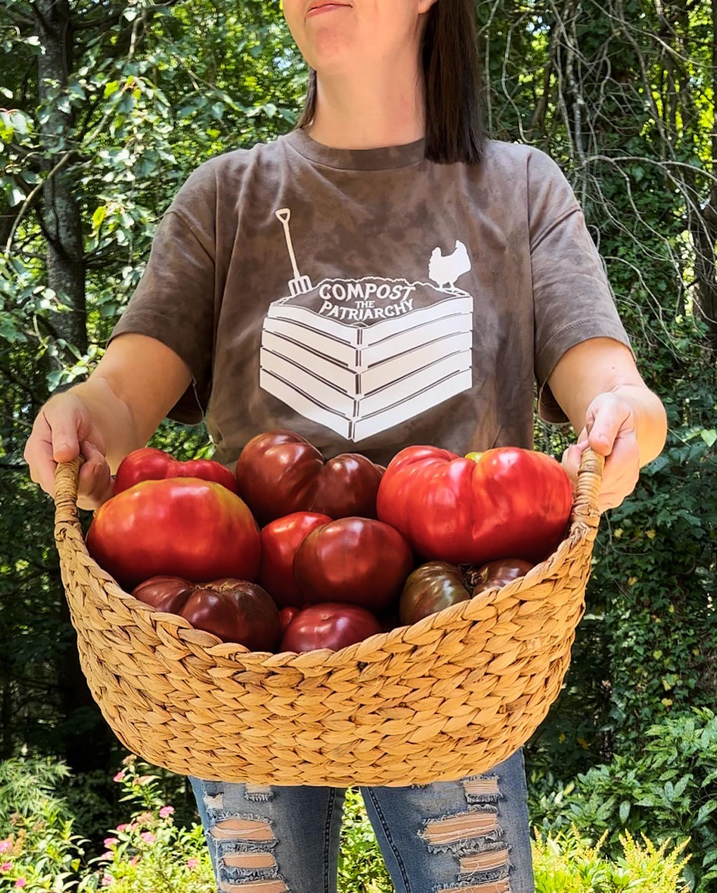 We’ve been tomato-growing, flower-cutting, herb-drying, compost-collecting, ‘coon-wrangling, flower-curing, wildlife-rehabbing, compost-turning fools! #summer #inanutshell