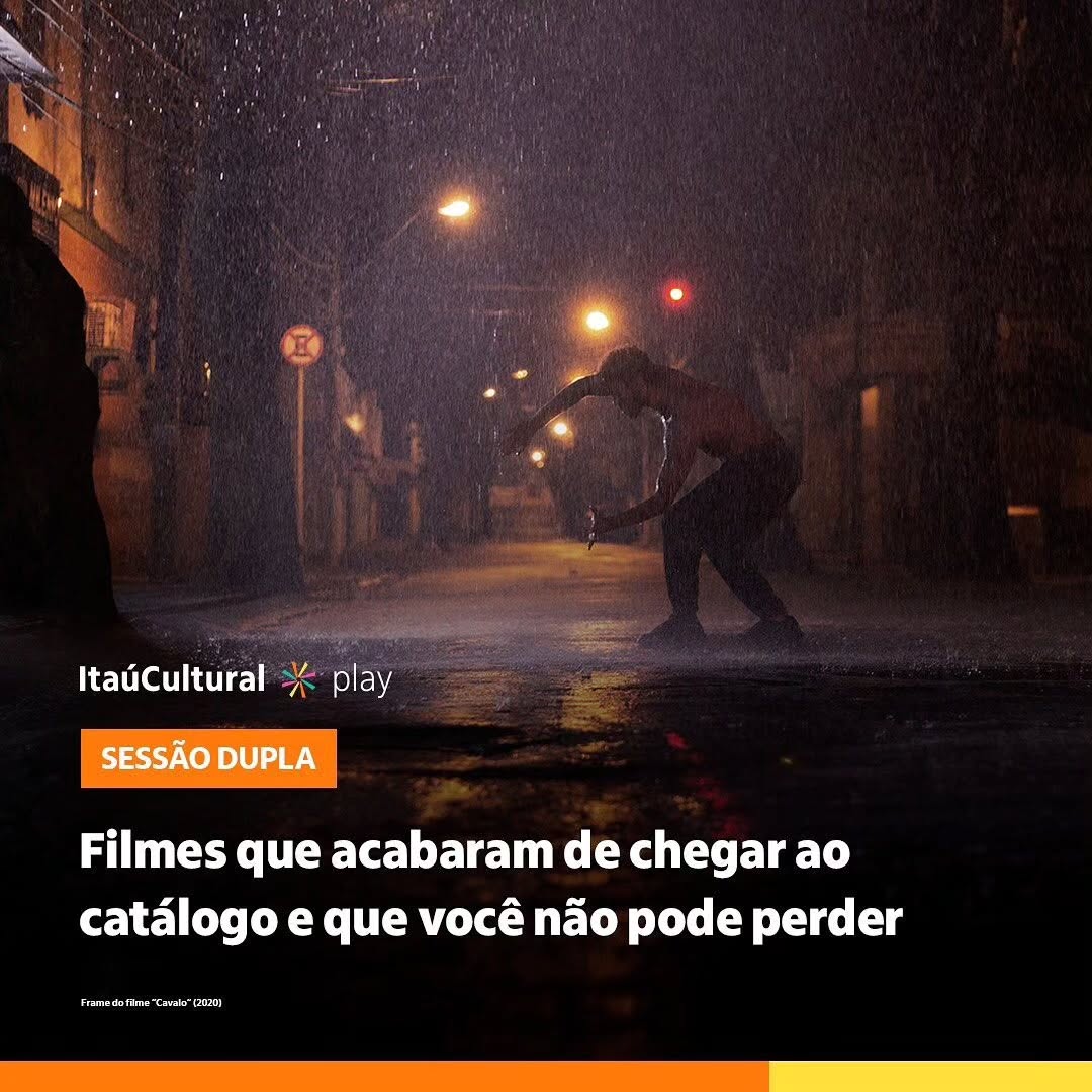 Posted @withregram • @itauculturalplay Você conhece os filmes que acabaram de estrear no nosso catálogo? 🤔
O longa “Cavalo” (2020) chegou para você se emocionar e o curta “Solitude” (2021) para você se intrigar com a sombra da personagem Sol (spoiler! 🤫). Sessão dupla perfeita para este domingo, hein? 😉
Arraste para o lado ➡️ e veja as histórias das obras!
Imagens: frames das obras 1. “Cavalo” (2020), 2. “Solitude” (2021) e 3.”Cavalo” (2020)
#DescriçãodaImagem: Carrossel com três imagens. Na primeira, cena do filme “Cavalo”, que destaca um homem – apenas de calça – no meio de uma rua enquanto chove. Com a imagem, os textos: “Sessão dupla” e “Filmes que acabaram de chegar ao catálogo e que você não pode perder”. Na segunda e na terceira, cena do filme “Cavalo” e do filme “Solitude”, respectivamente, com as sinopses.