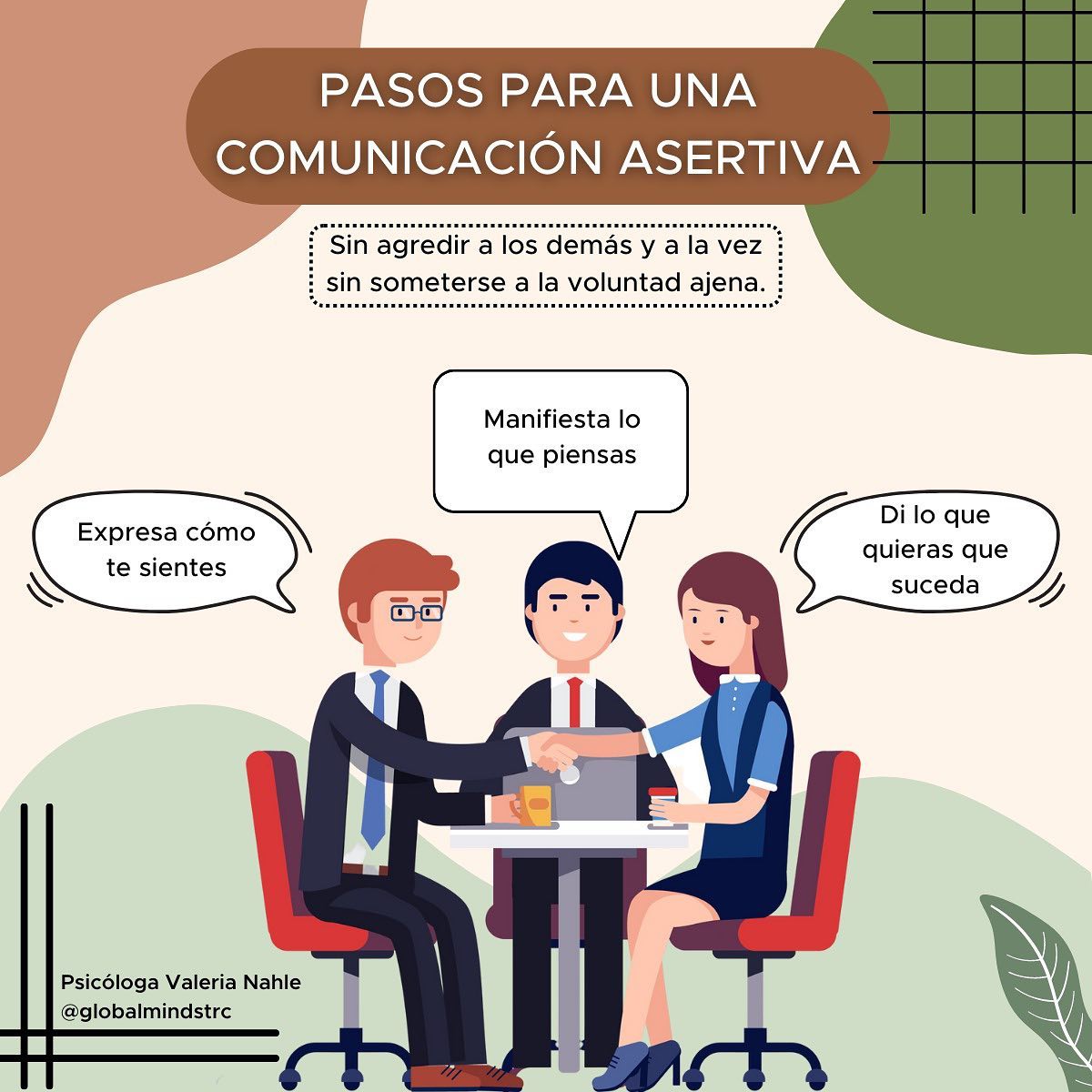 🗣️Aquí te dejo algunos ejercicio para comunicarte de forma clara:
✅Piensa en lo que quieres hablar, solicitar, promover, resolver. La idea principal es establecer un objetivo.
✅Analiza tus emociones e identifica cómo te sientes en cuanto a ese tema.
✅Escribe y redacta (no tiene que ser perfecto, no se entrega). Plasma tus ideas, puedes hacerlo en formato párrafo o como una lluvia de ideas.
✅Busca posibles soluciones y añádelas en tus escritos.
✅Establece una conclusión y si es necesario practícala.
✅Comunícate empezando por cómo te sientes, habla del contexto y la situación y por último comenta lo que te gustaría que sucediera en futuras ocasiones.
Espero estos tips ayuden en tu proceso. 😃
🧠Psicóloga Valeria Nahle / @globalmindstrc