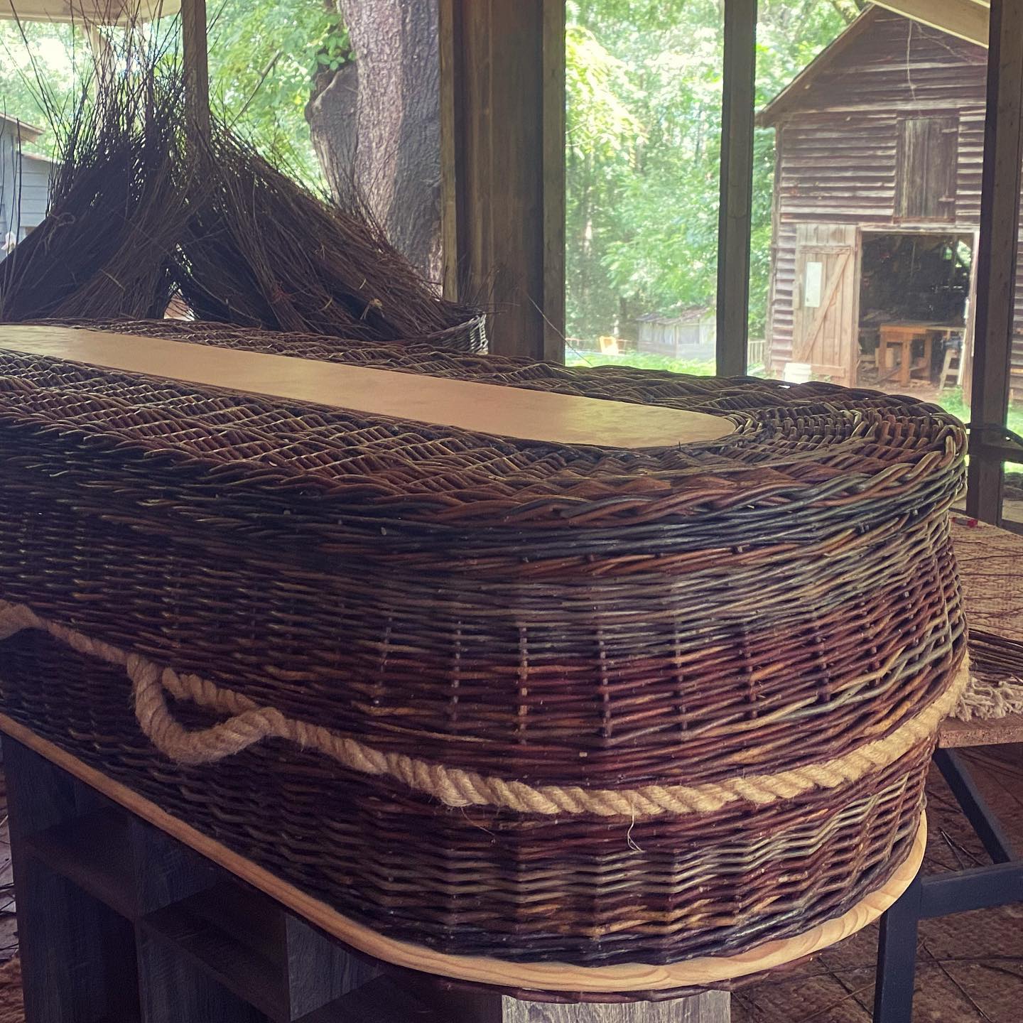 Many ask if it’s hard to put these caskets in the ground after putting in so much time and care, and really it’s the opposite—I can’t think of a greater honor than to have my work chosen to carry someone’s body home into the earth. But I’m glad to know that this one will also spend time, likely many years, as a storage basket, soaking up even more memories.
#willow #salix #womenwhofarm #sustainability #multiuse #reuse #appalachiangrown #willowcasket #willowcoffin #naturalburial #greenburial #handmade #handwoven #supportlocal